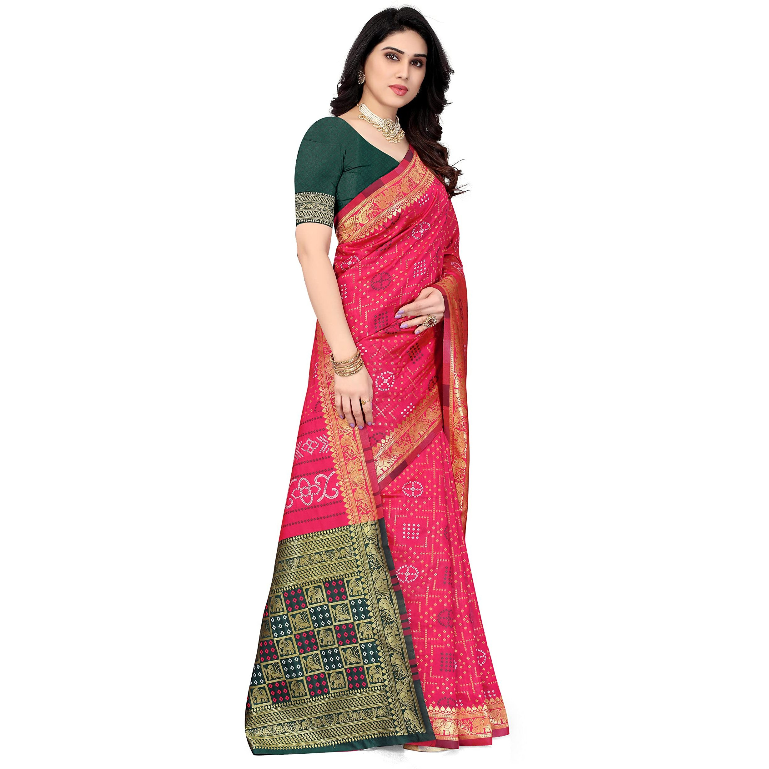 SERONA FABRICS Womens Banarasi Silk Blend Saree With Blouse Piece (SERONA1641__Pink)