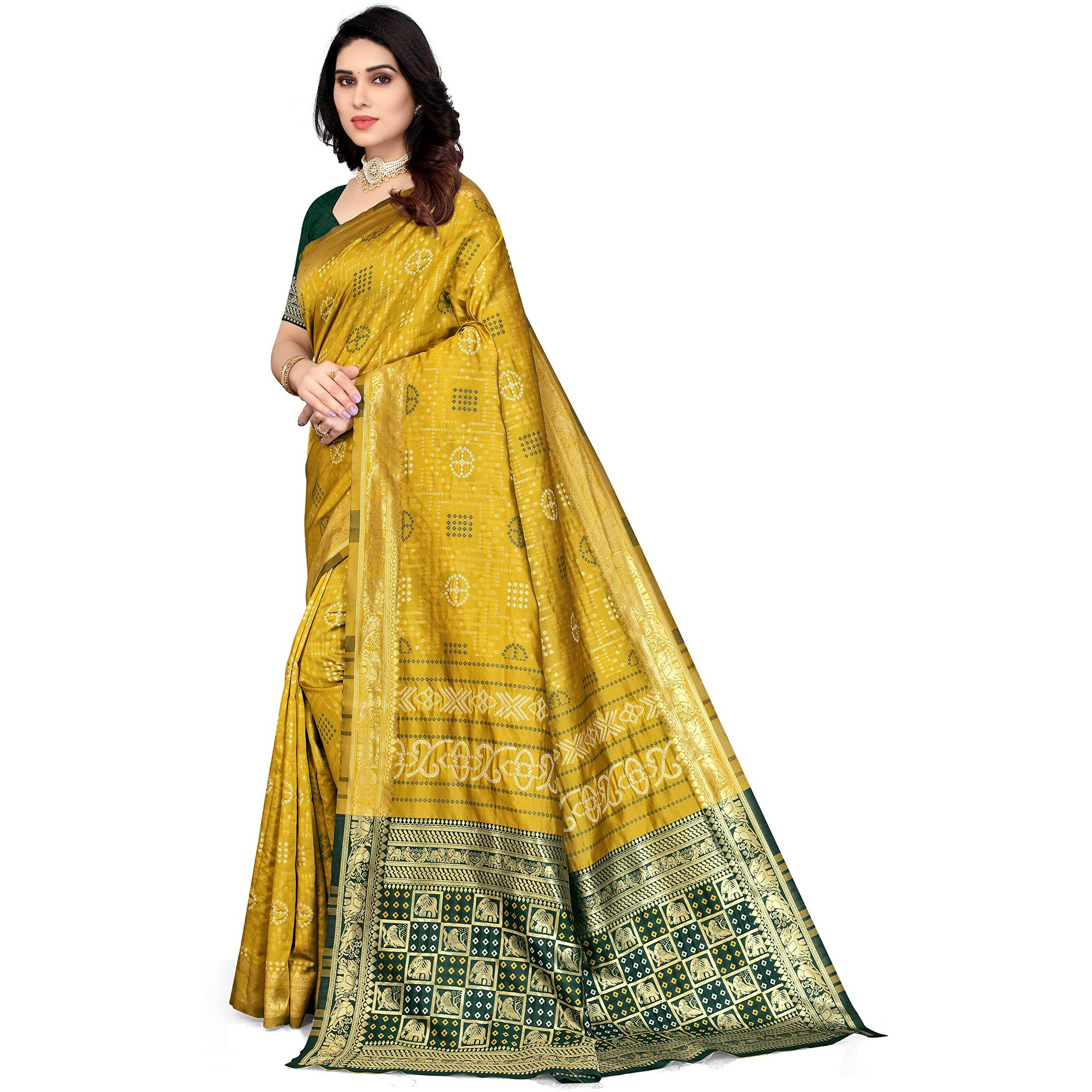 SERONA FABRICS Womens Banarasi Silk Blend Saree With Blouse Piece (SERONA1645__Mehendi Green)