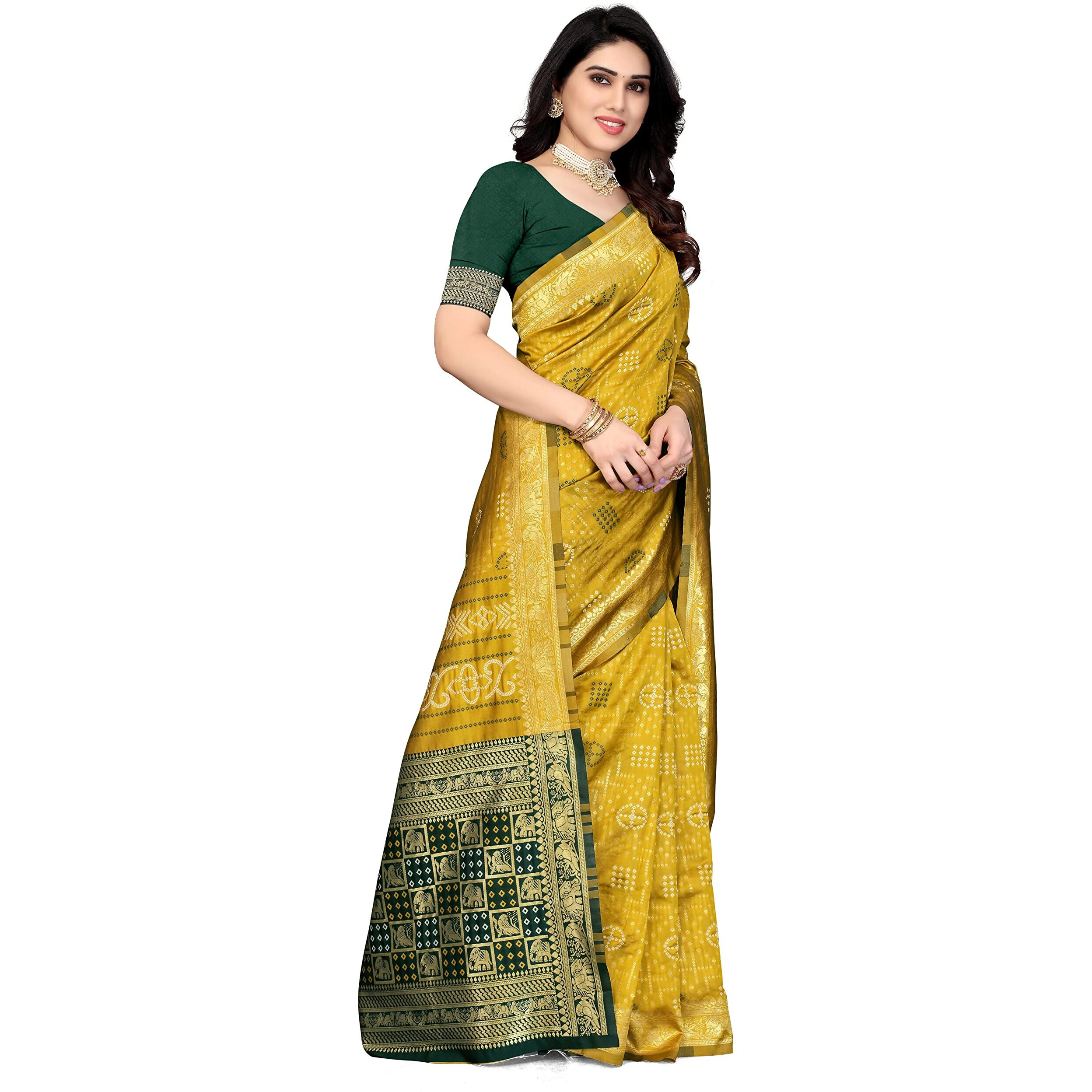 SERONA FABRICS Womens Banarasi Silk Blend Saree With Blouse Piece (SERONA1645__Mehendi Green)