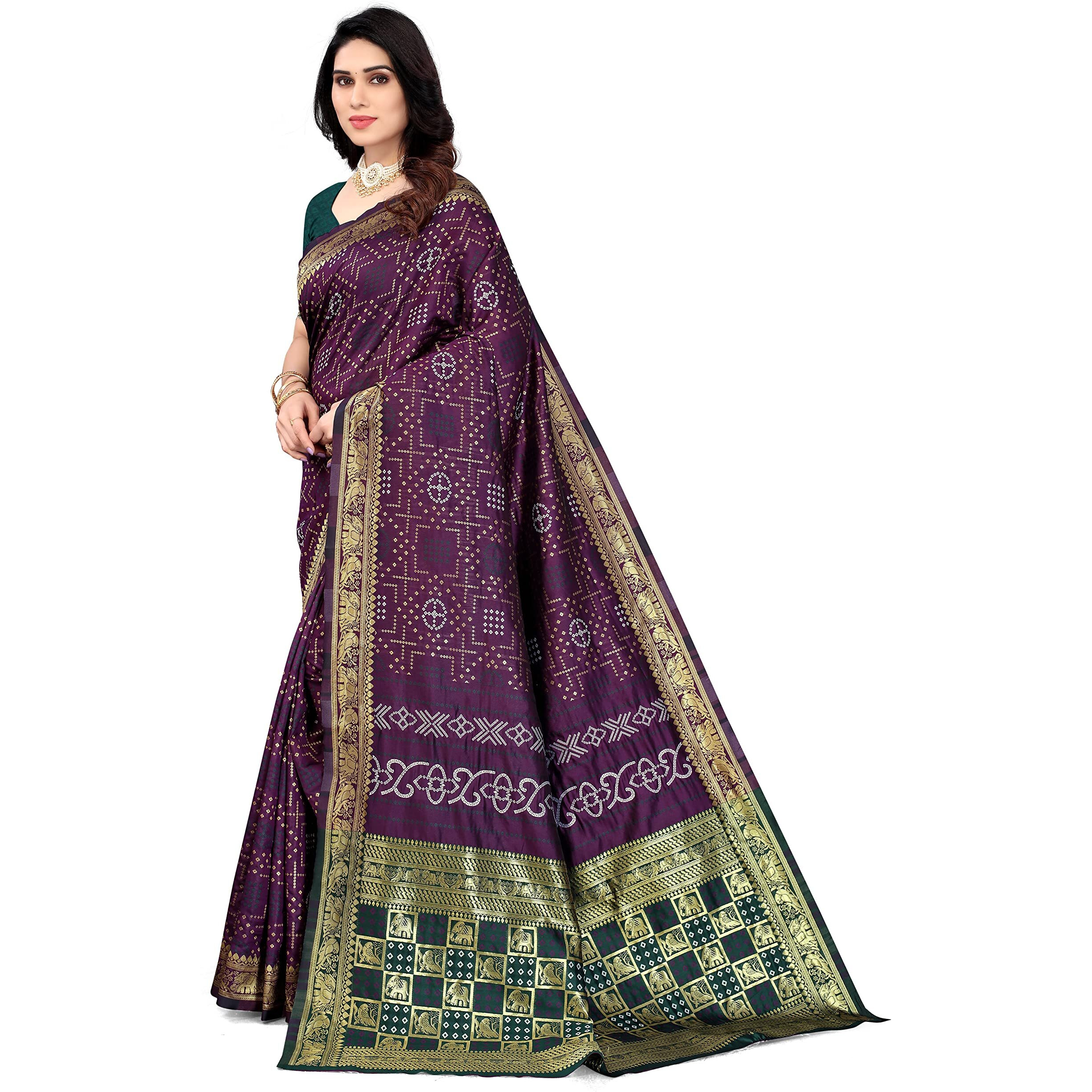 SERONA FABRICS Womens Banarasi Silk Blend Saree With Blouse Piece (SERONA1642__Purple)