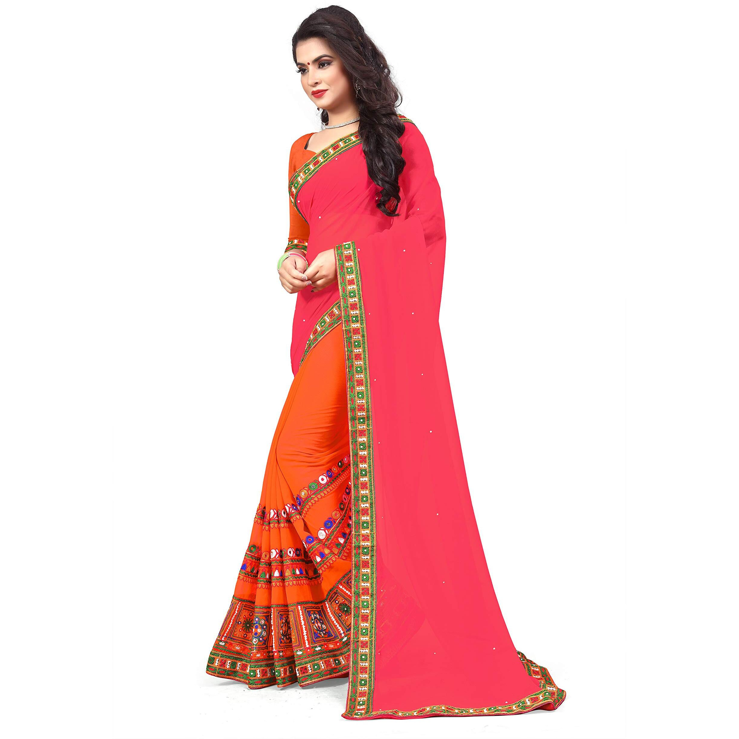 SERONA FABRICS Womens Georgette Saree With Blouse Piece (Serona11_SME_Pink & Orange)