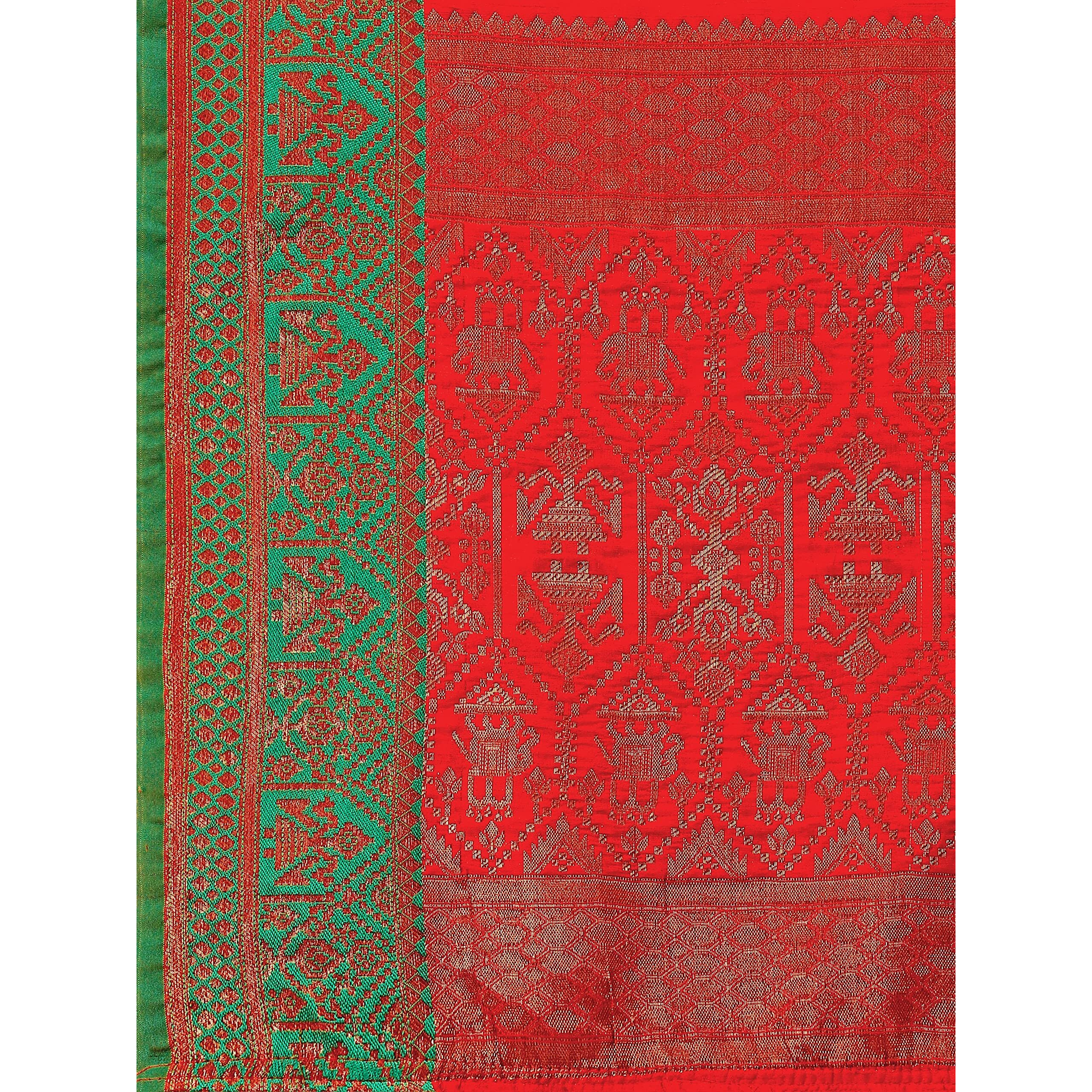 NK Textiles Womens Kanjivaram Tussar Silk Saree With Blouse Piece (C14BF1005_Red, Green)