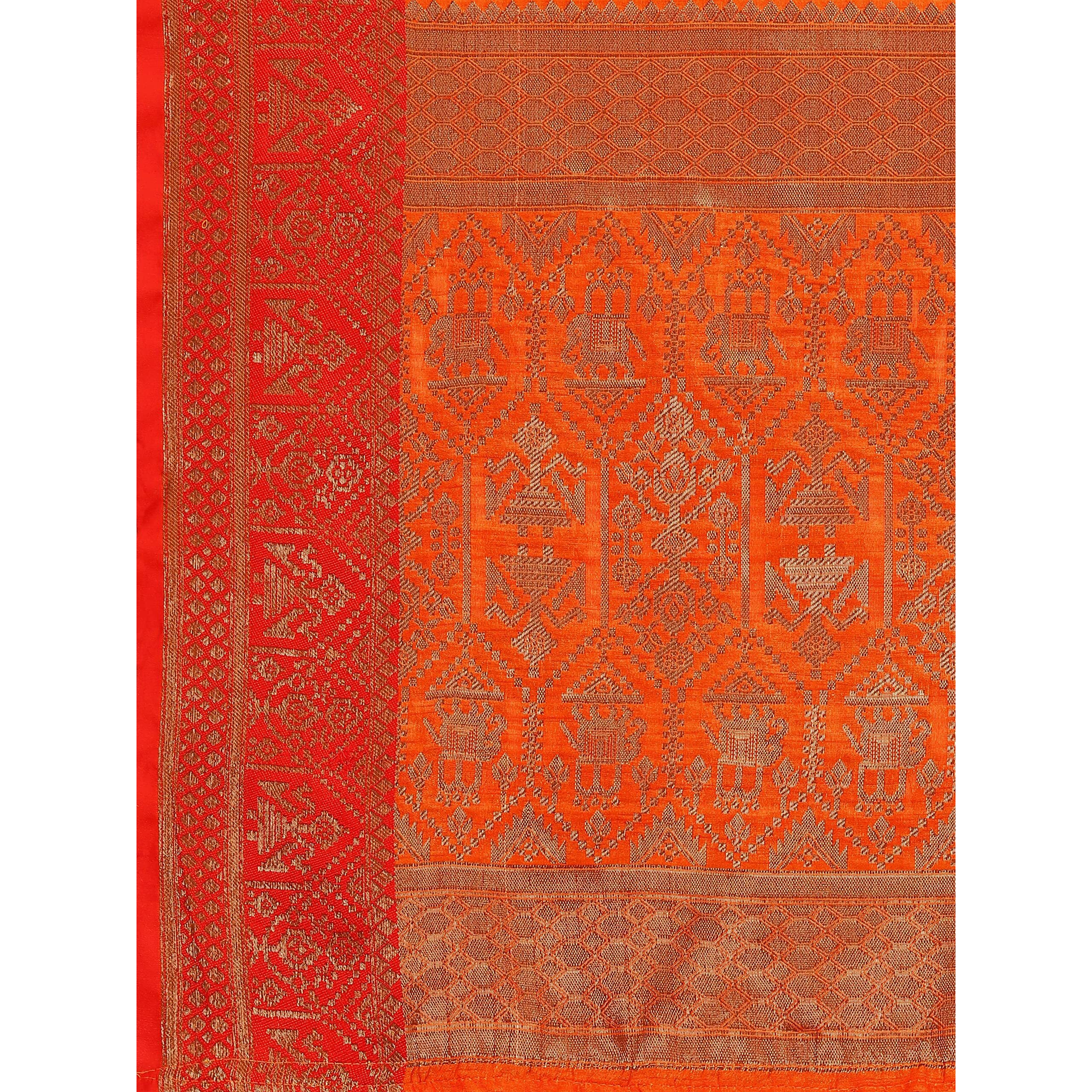 Nk Textiles Womens Kanjivaram Silk Saree With Blouse Piece (c14bf1003_orange)
