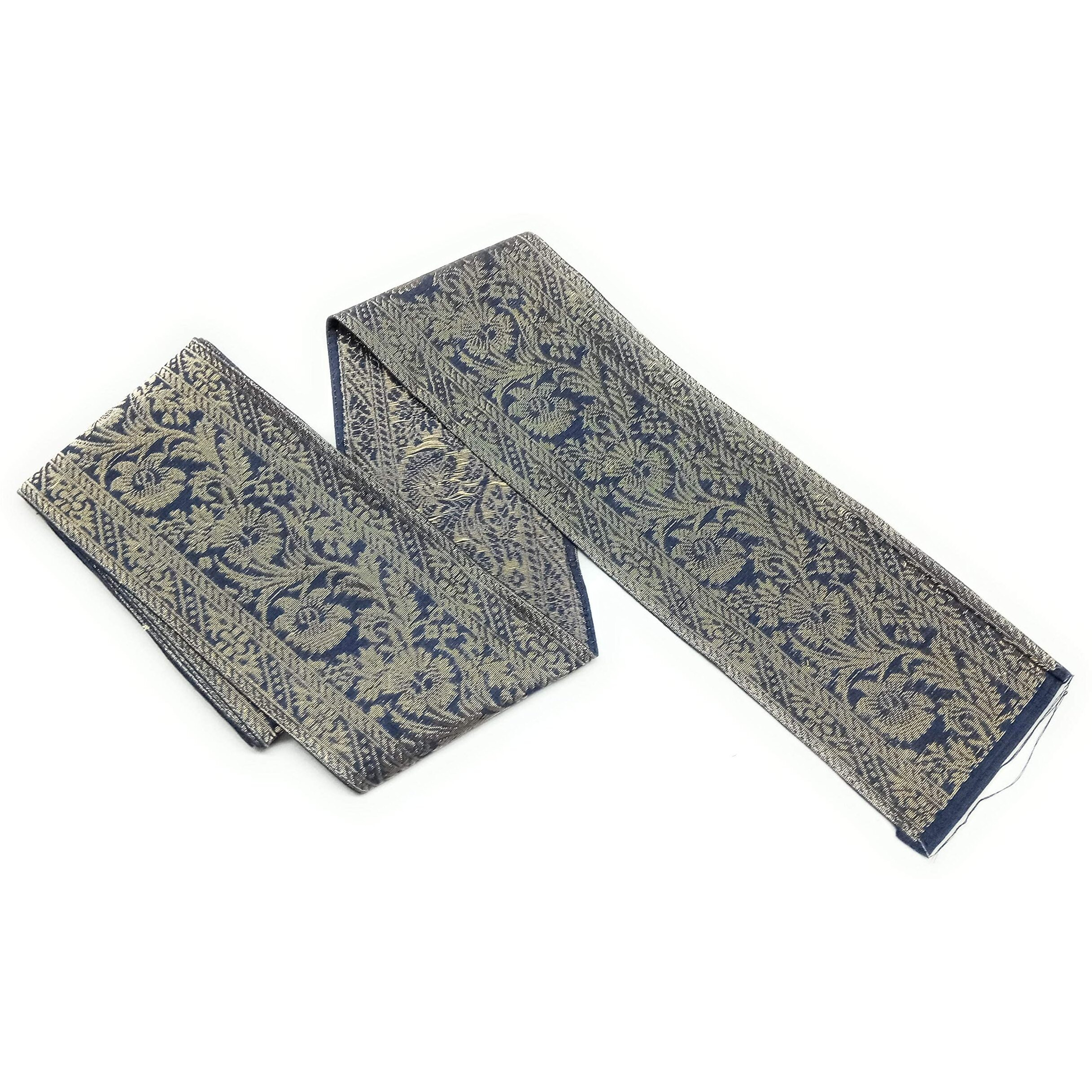 Ethnic Cotton Laces and Borders Material with Silver Antique Work Length 4 Meter for Sarees, Lehenga, Blouses, Dupatta, Chunri and Crafts (Indigo Blue x D-3)