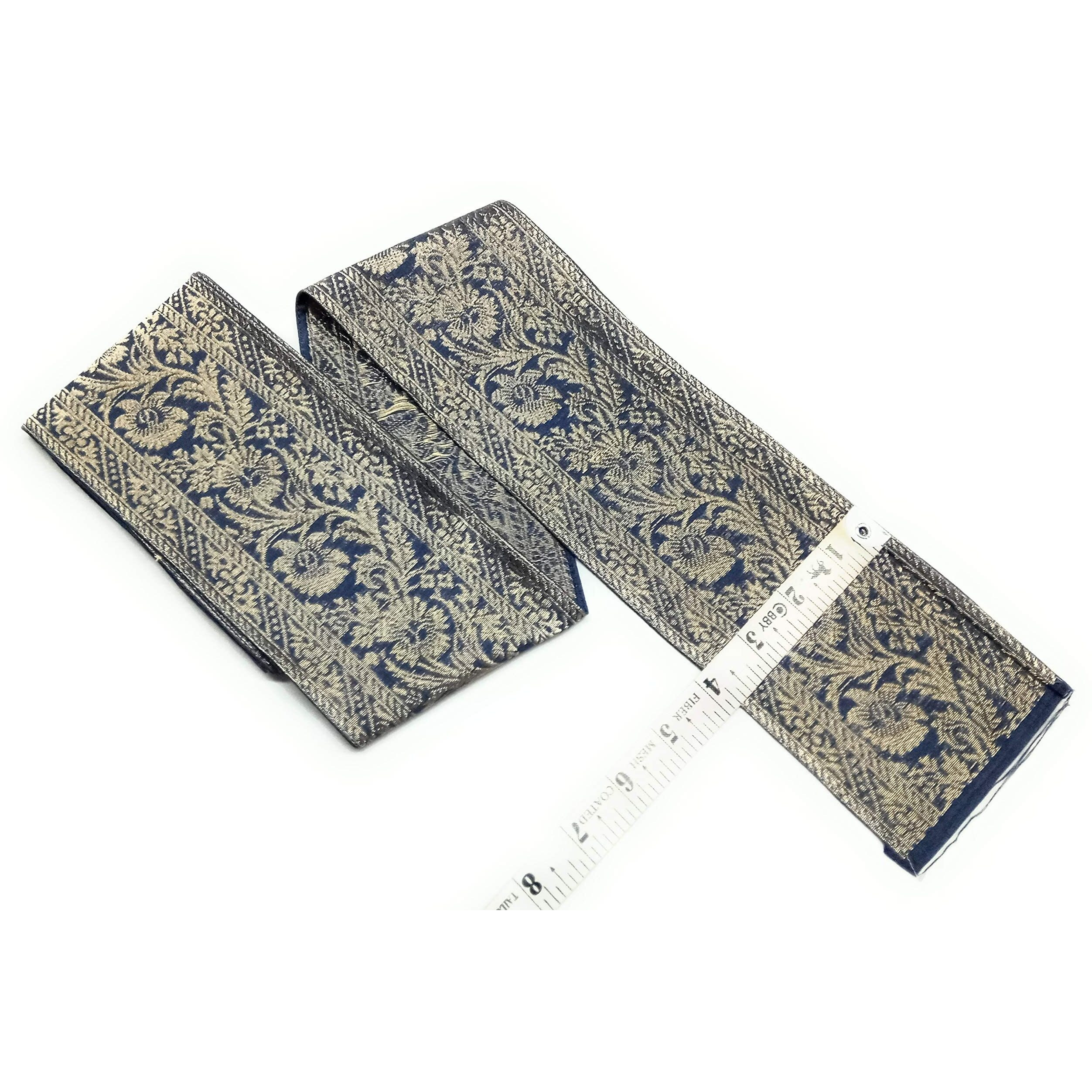 Ethnic Cotton Laces and Borders Material with Silver Antique Work Length 4 Meter for Sarees, Lehenga, Blouses, Dupatta, Chunri and Crafts (Indigo Blue x D-3)