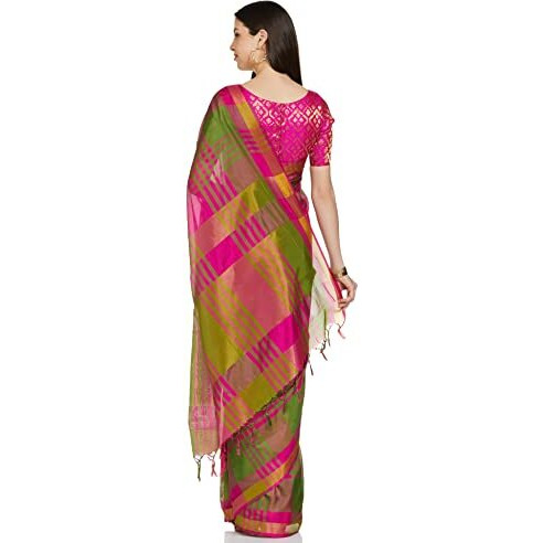 DHRUVI TRENDZ Womens Kanchipuram Cotton & Silk Saree With Blouse Piece (Dt-S1115&S1204_Multi & Rama Green)