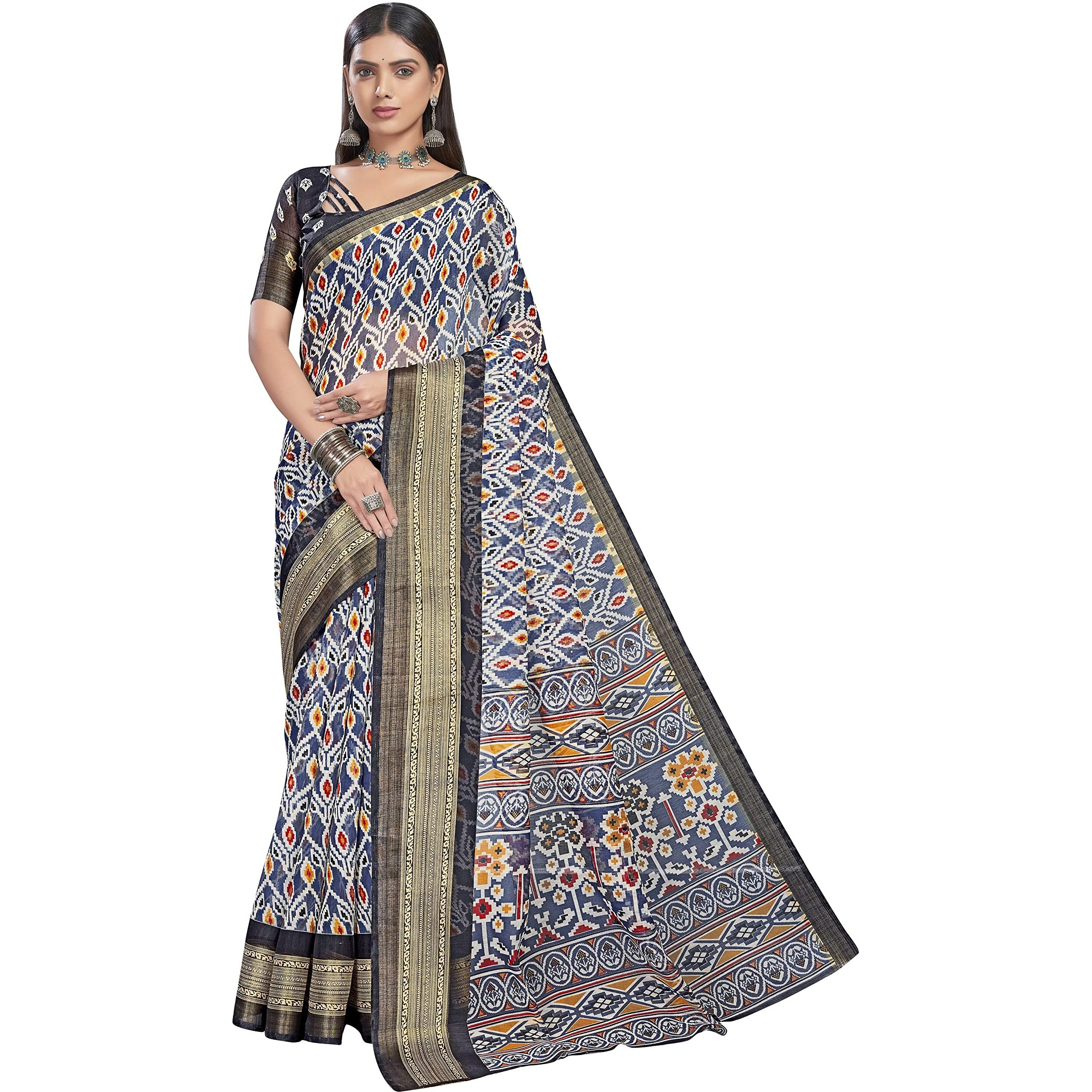 Glory Sarees Womens Cotto Silk Saree With Blouse Piece (Khushbu106_Blue)