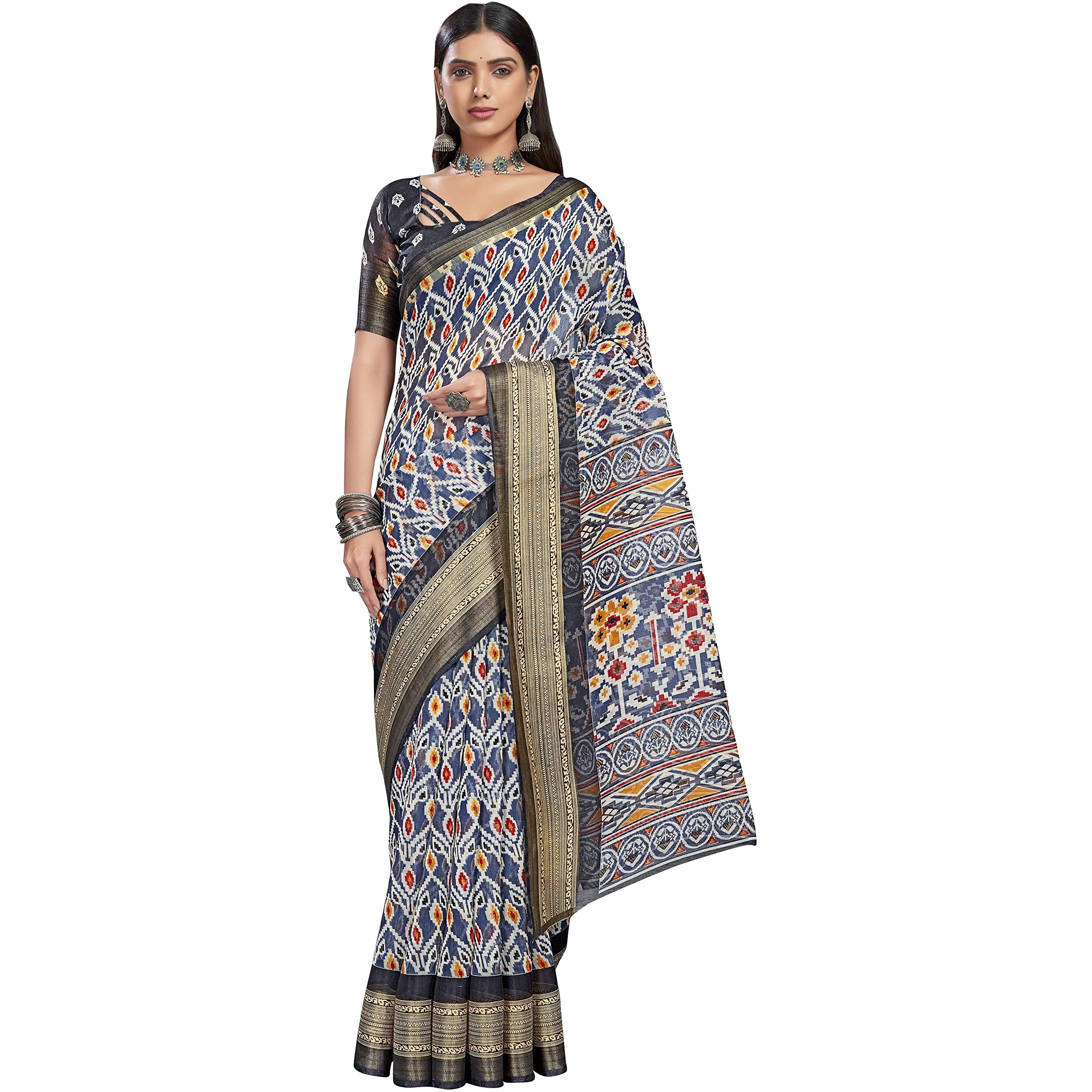 Glory Sarees Womens Cotto Silk Saree With Blouse Piece (Khushbu106_Blue)