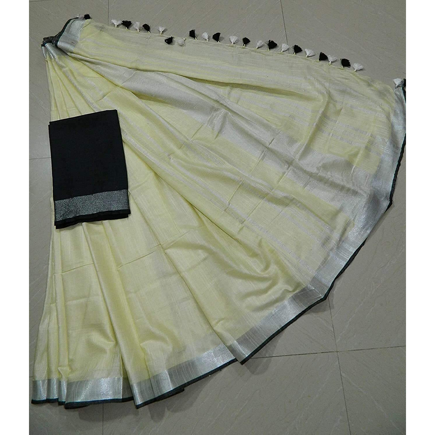T.K. Womens Bhagalpuri Cotton Saree with Blouse Piece (TKS004_Lite Cream)