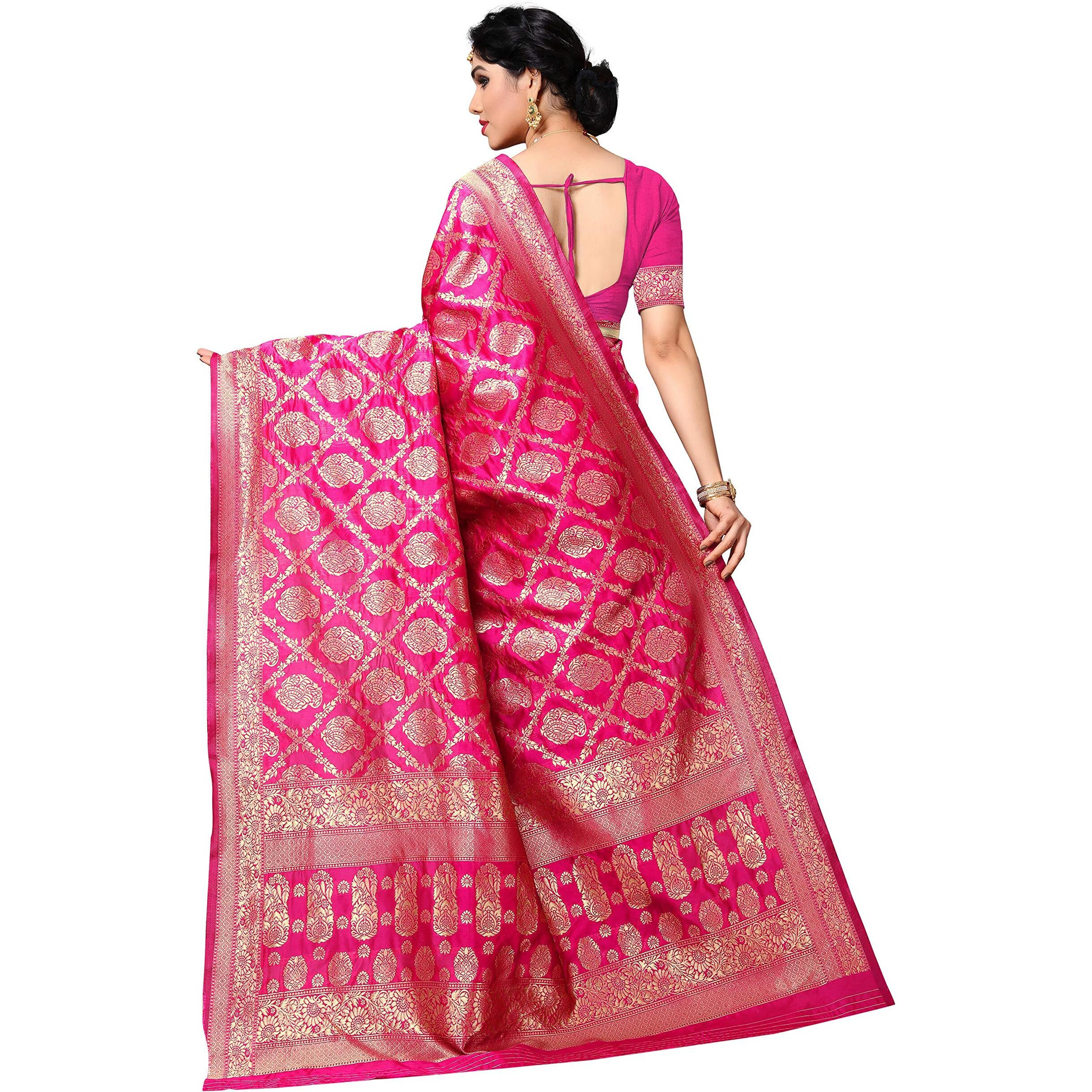 Sidhidata Womens Banarasi Silk Saree With Unstitched Blouse Piece (silk rani_Rani)