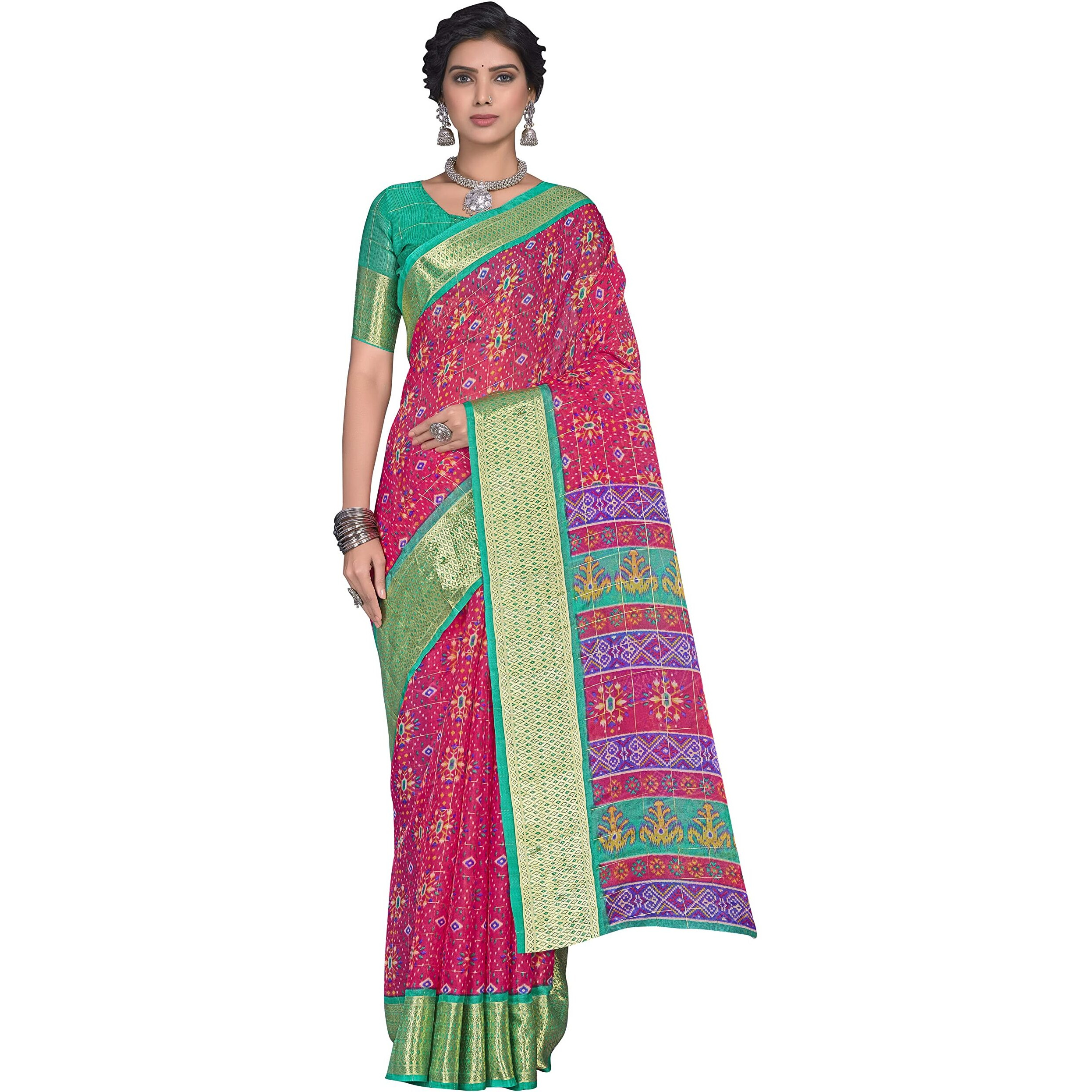 Glory Sarees Womens Organza Bandhani Saree With Blouse Piece (Organza101_Pink)