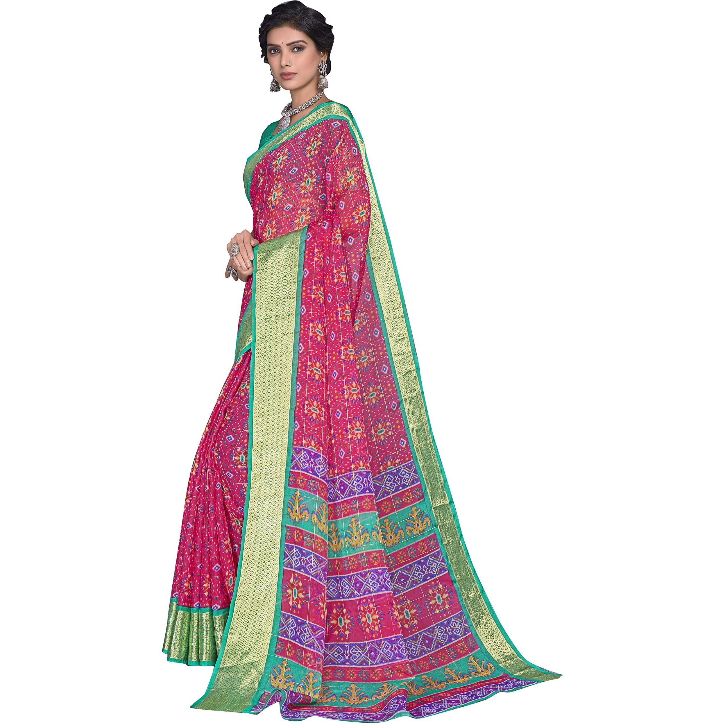 Glory Sarees Womens Organza Bandhani Saree With Blouse Piece (Organza101_Pink)