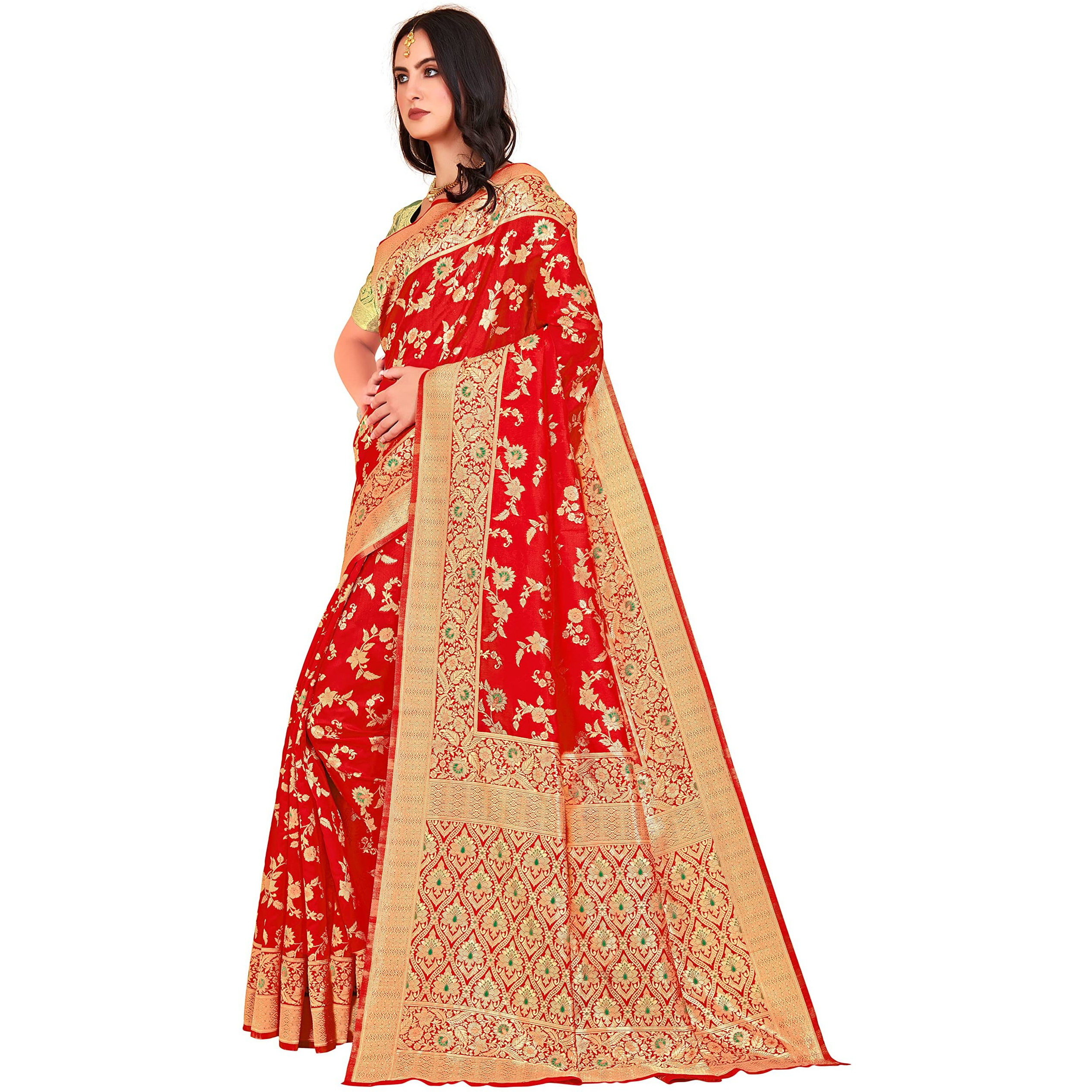 Glory Sarees Womens Banarasi Silk Saree With Blouse Piece (Kara164_Red)