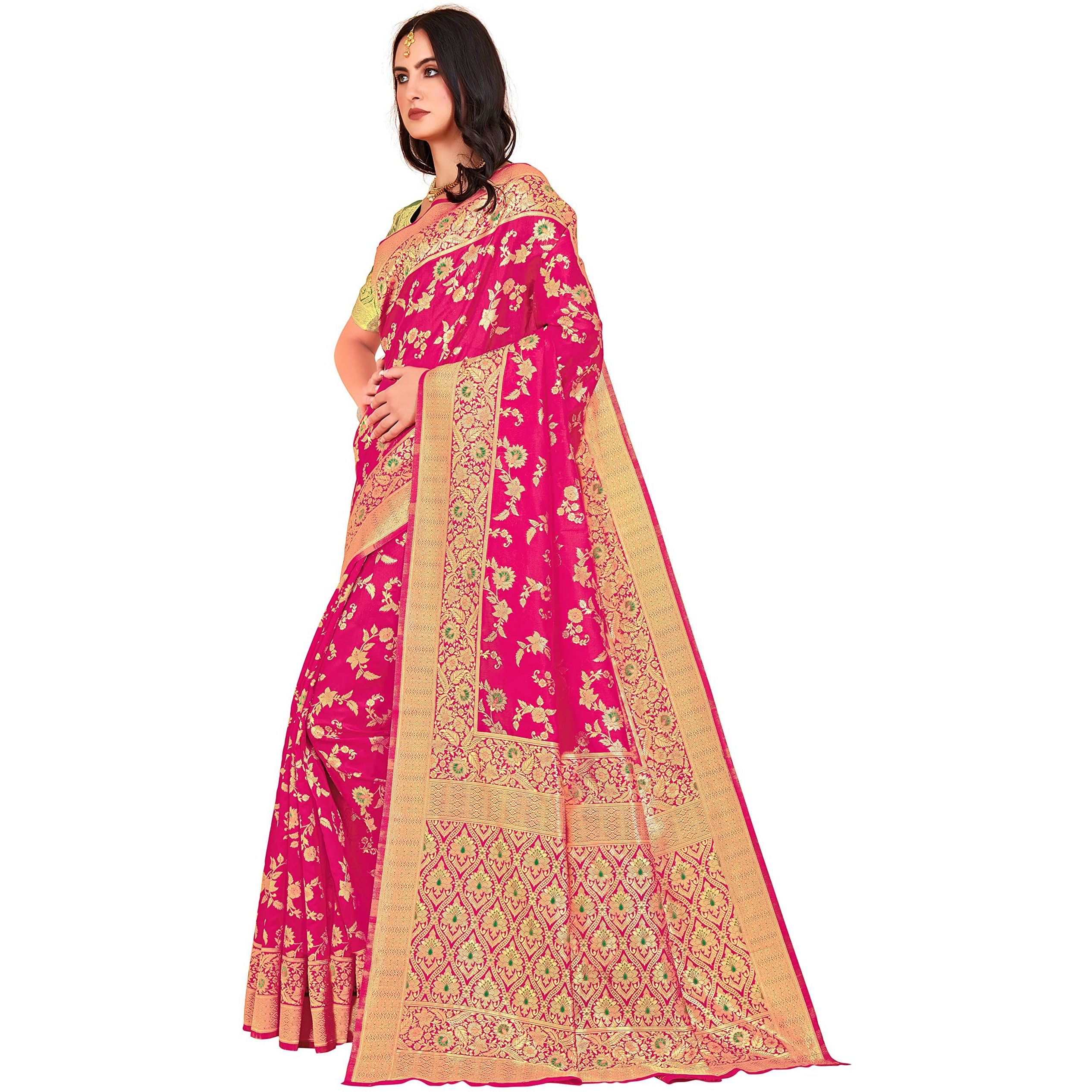 Glory Sarees Womens Blend Banarasi Silk Saree (Kara164_Pink