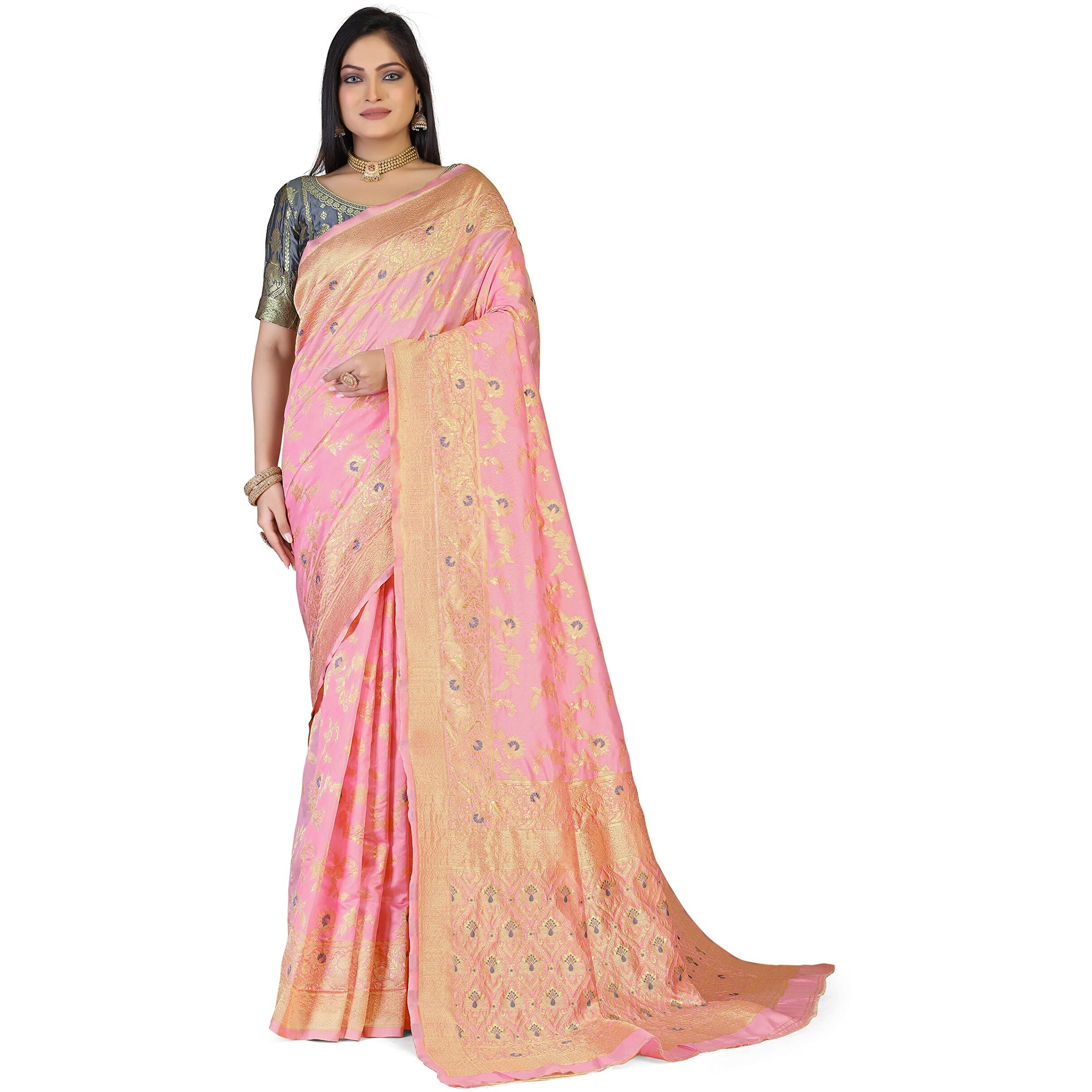 Glory Sarees Womens Banarasi Silk Saree With Blouse Piece (Kara164_Peach)
