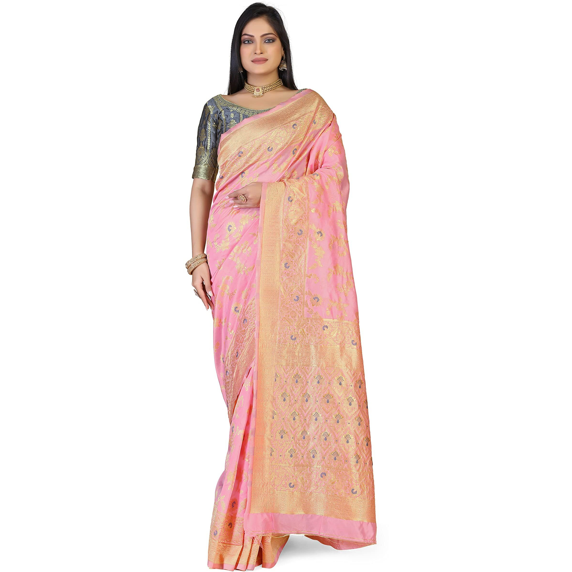 Glory Sarees Womens Banarasi Silk Saree With Blouse Piece (Kara164_Peach)