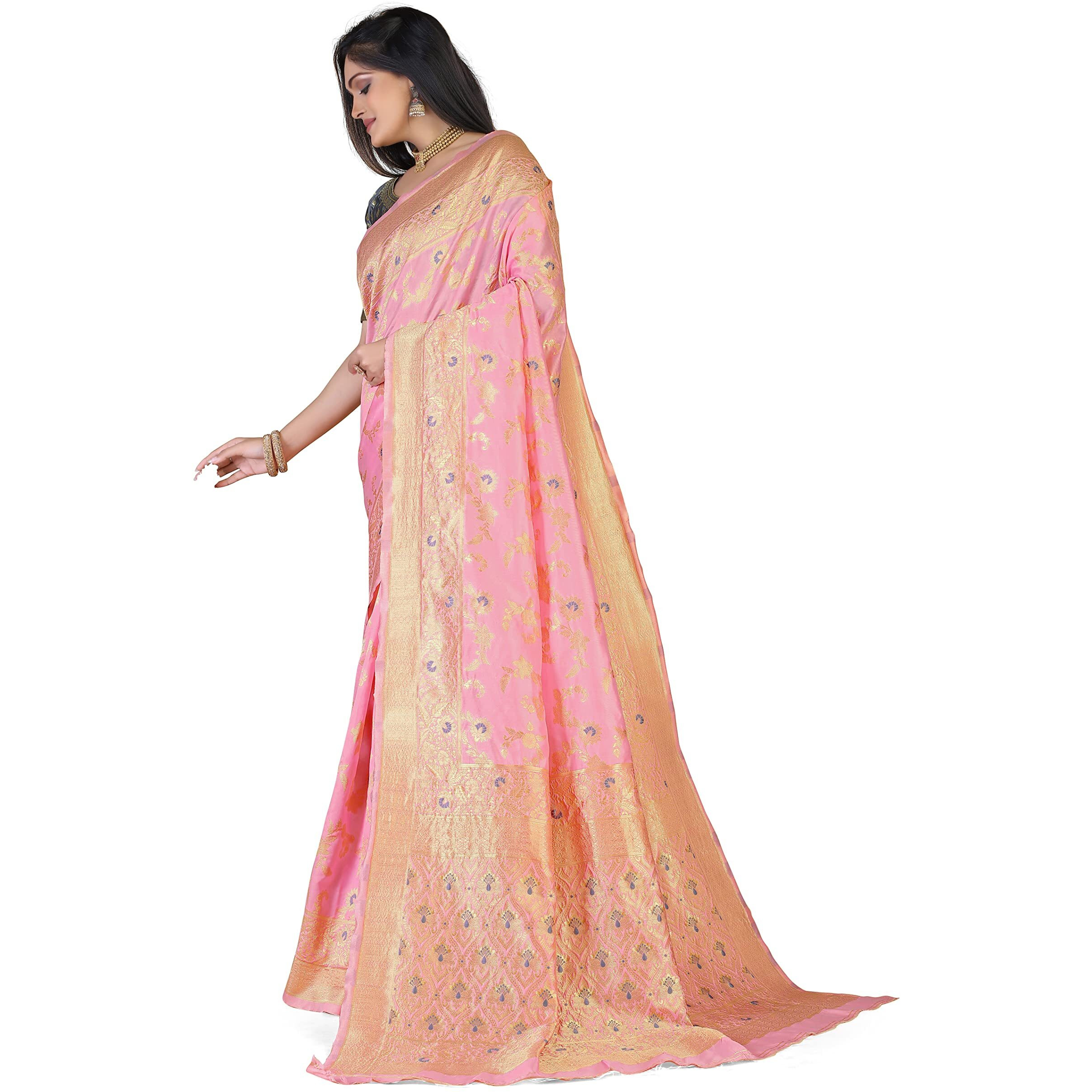 Glory Sarees Womens Banarasi Silk Saree With Blouse Piece (Kara164_Peach)
