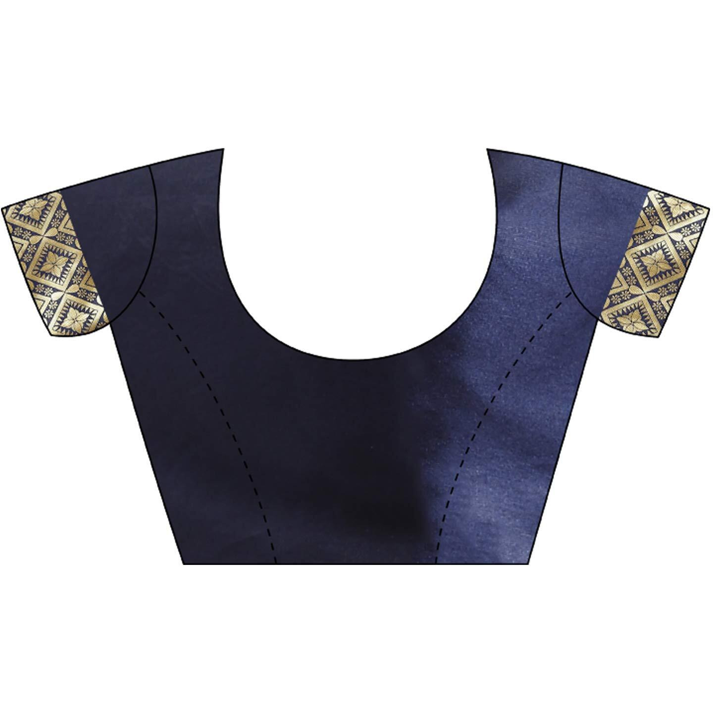 AKHILAM Womens Solid Silk Blend Saree With Unstitched Blouse Piece(Navy Blue & Pink_HSA27004)