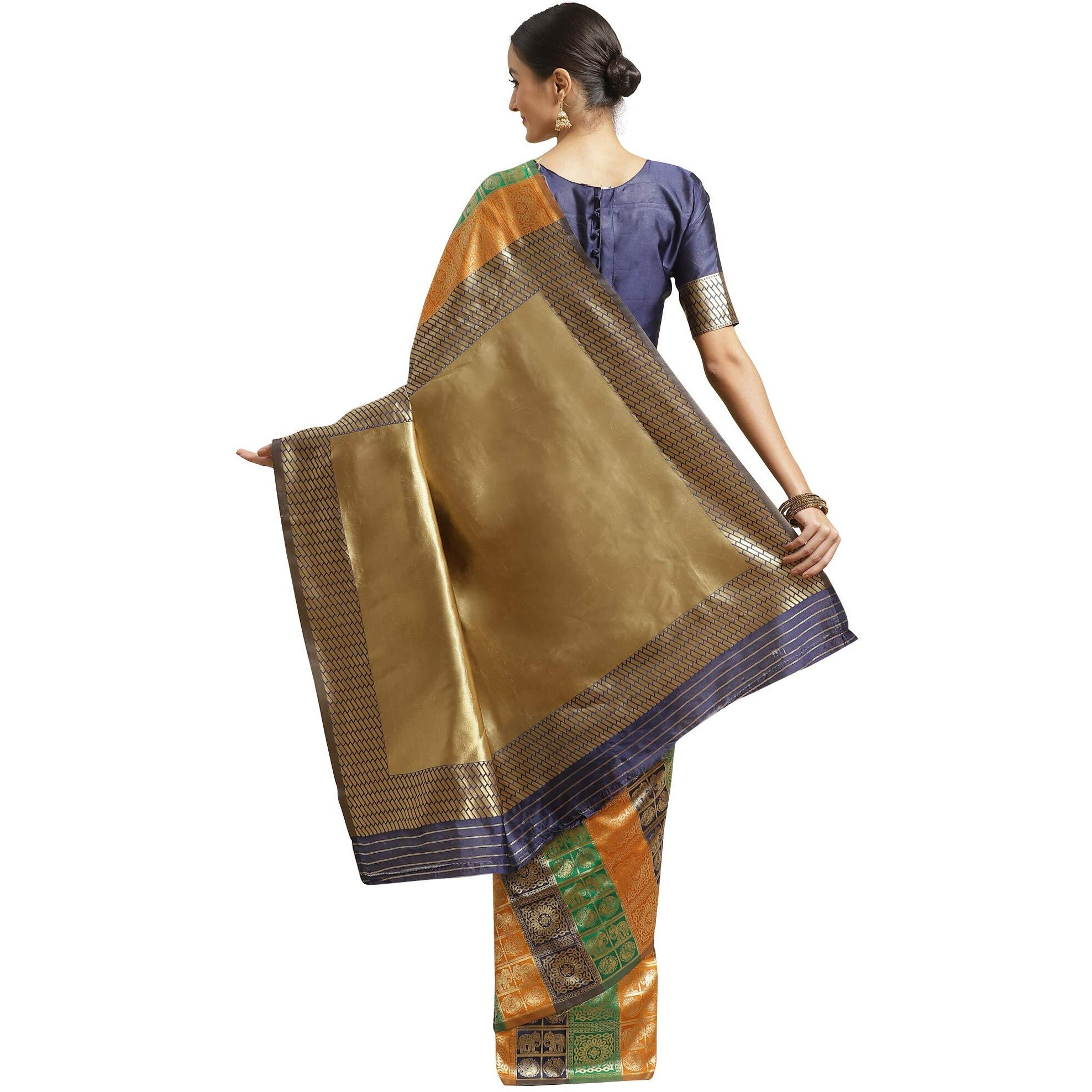 AKHILAM Womens Solid Silk Blend Saree With Unstitched Blouse Piece(Multi_HSA27002)