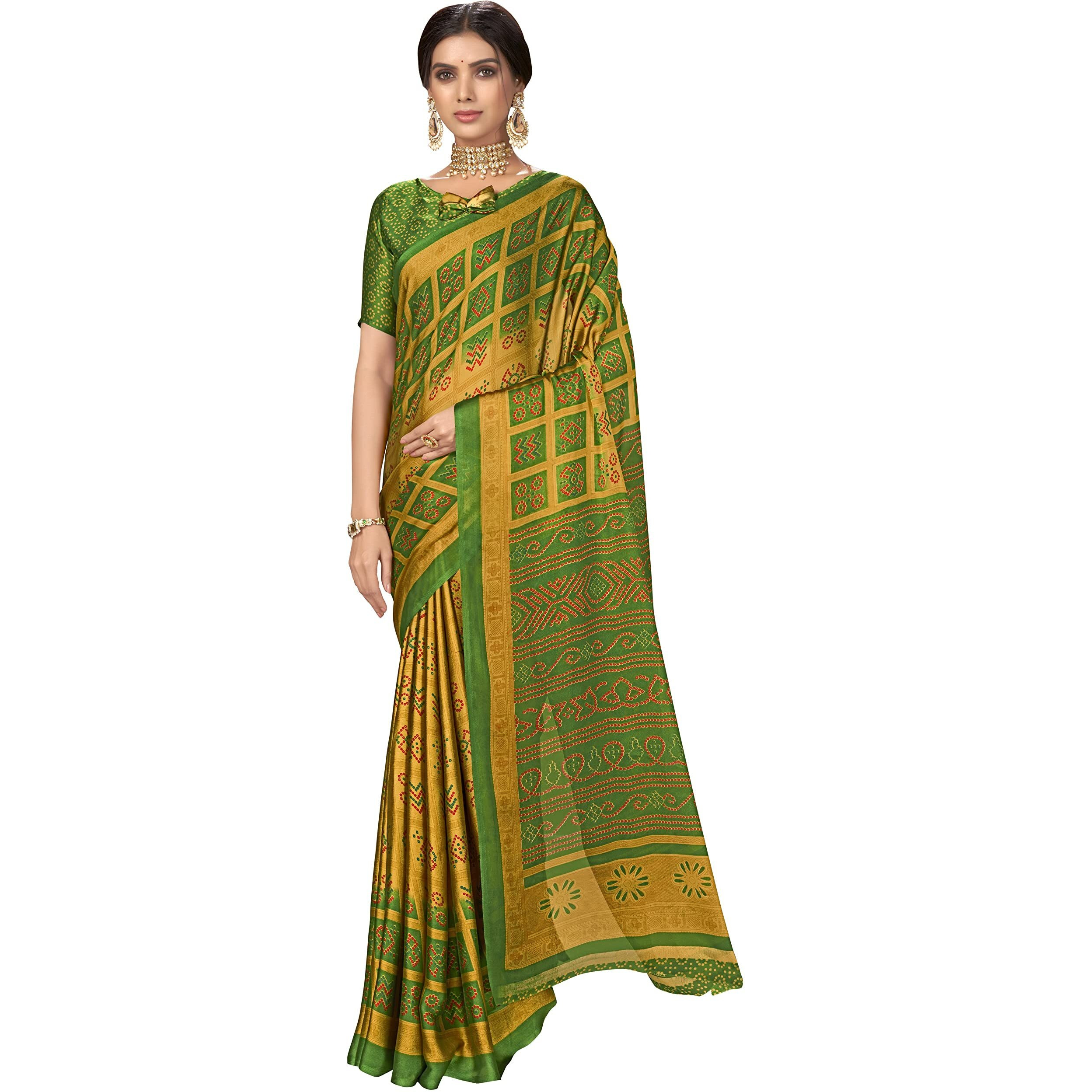 Glory Sarees Womens Rangoli Silk Printed Saree (Khushbu101_Green)