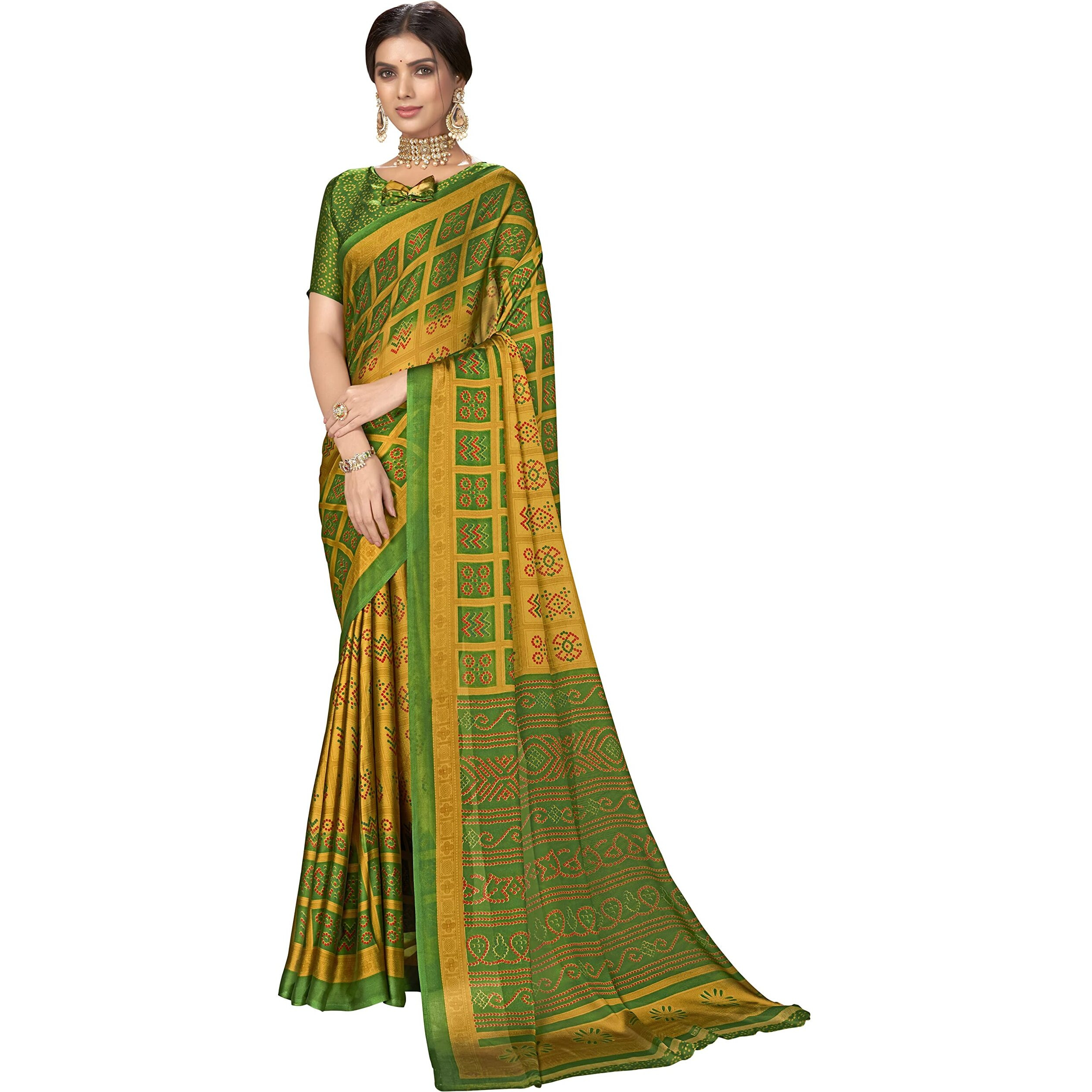 Glory Sarees Womens Rangoli Silk Printed Saree (Khushbu101_Green)