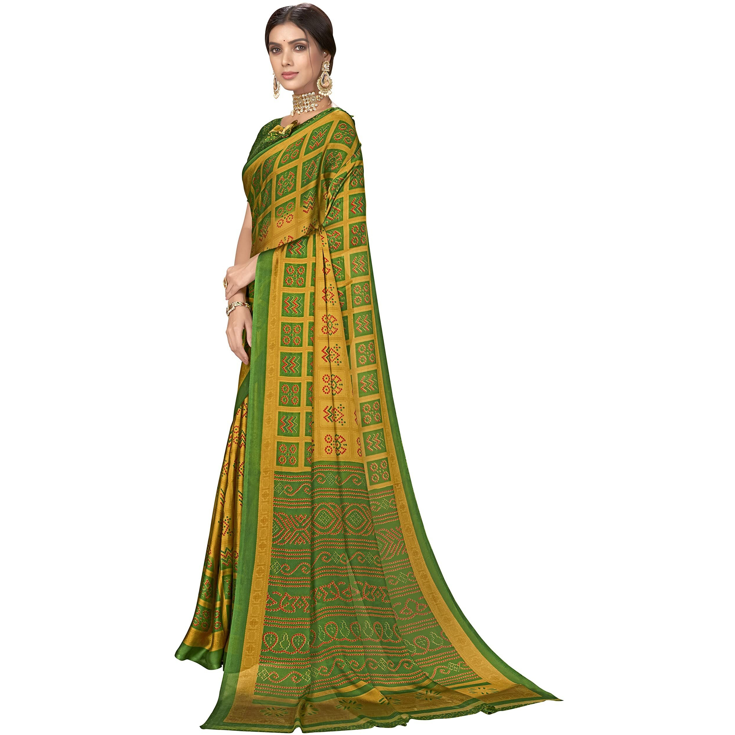 Glory Sarees Womens Rangoli Silk Printed Saree (Khushbu101_Green)
