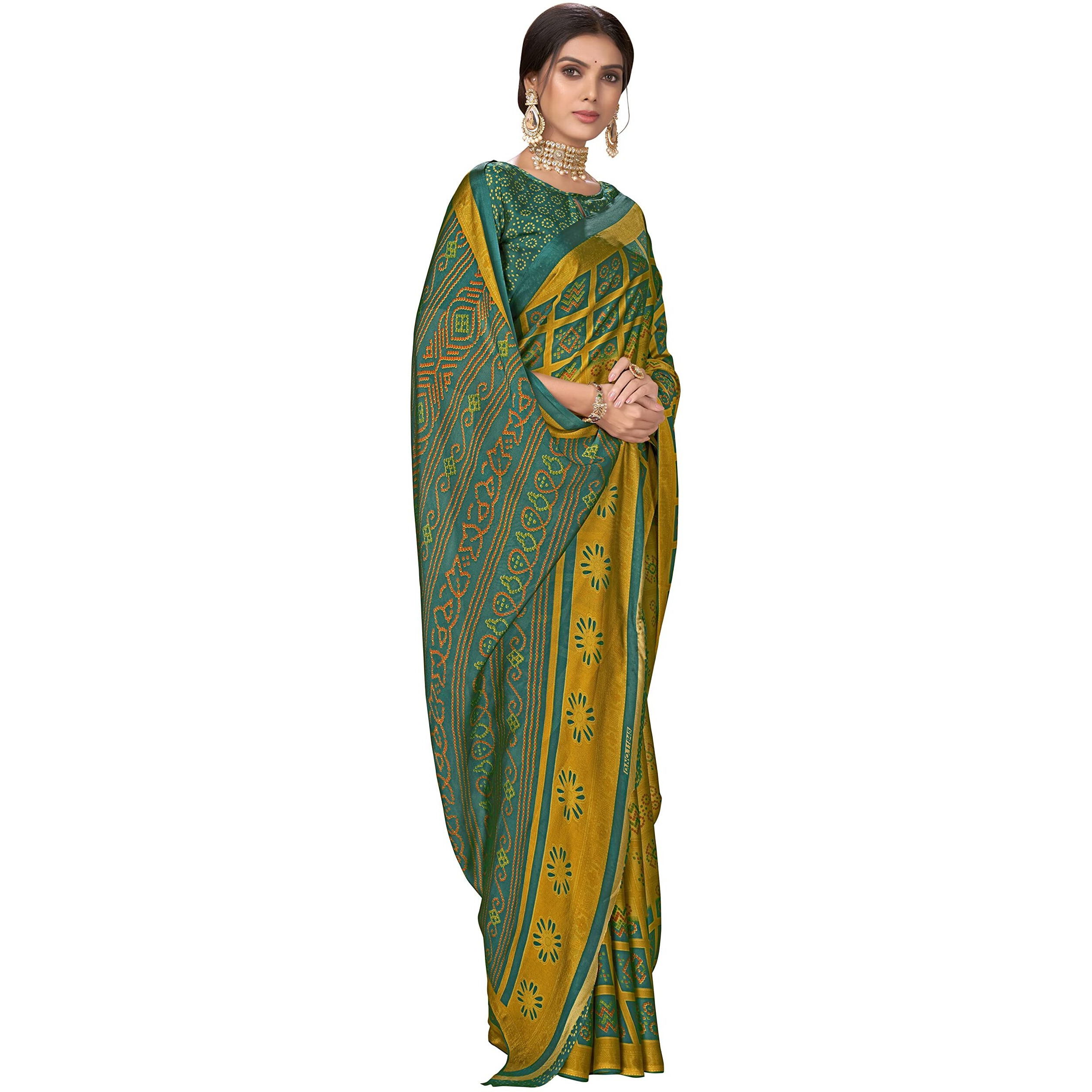Glory Sarees Womens Rangoli Silk Printed Saree (Khushbu101_Rama)