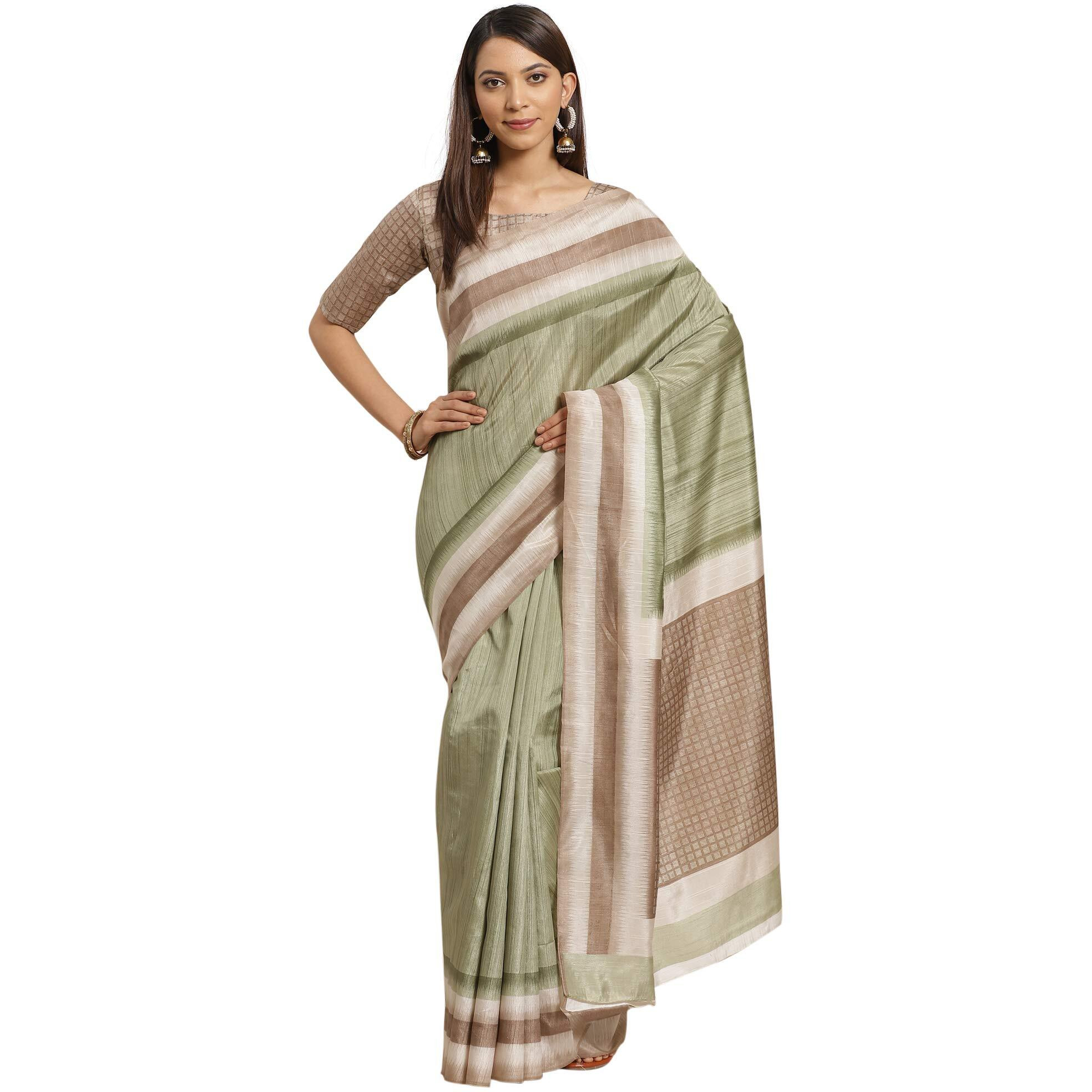 AKHILAM Womens Solid Bhagalpuri Saree with unstitched Blouse piece(Green_15WOM15905)