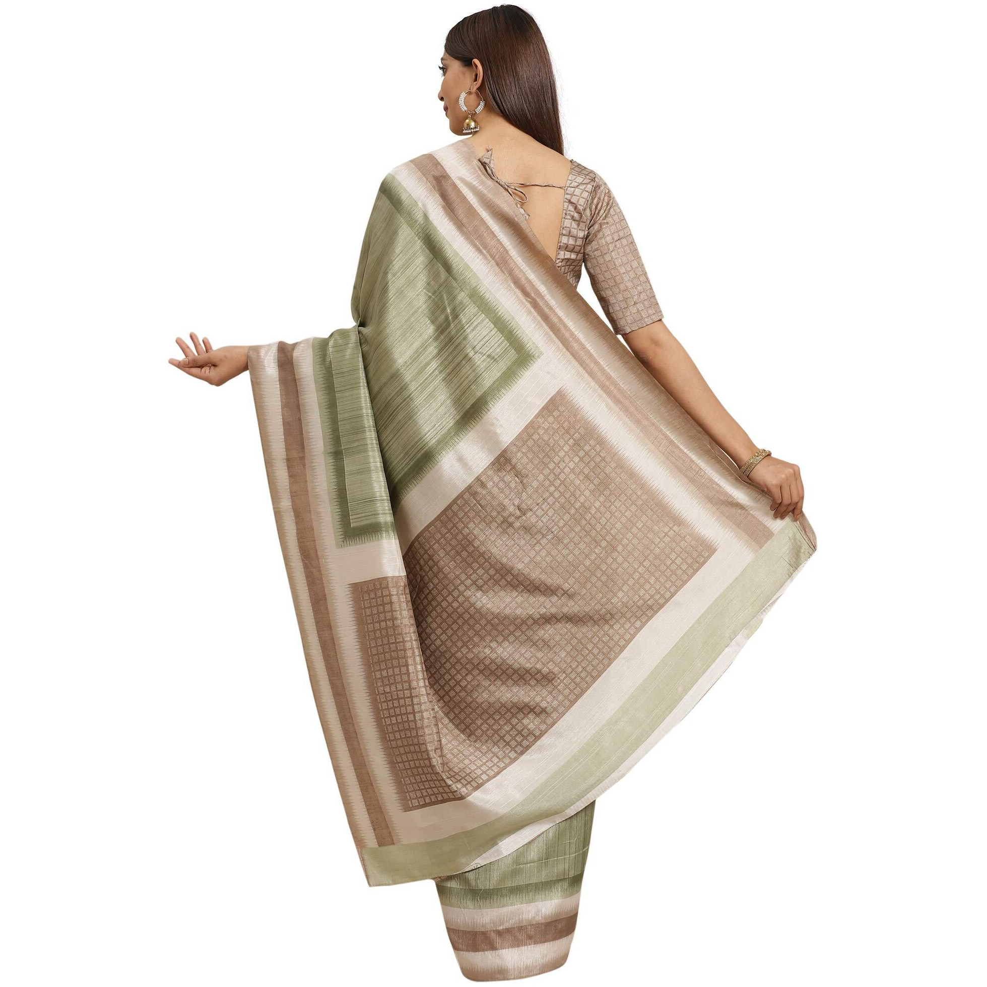 AKHILAM Womens Solid Bhagalpuri Saree with unstitched Blouse piece(Green_15WOM15905)