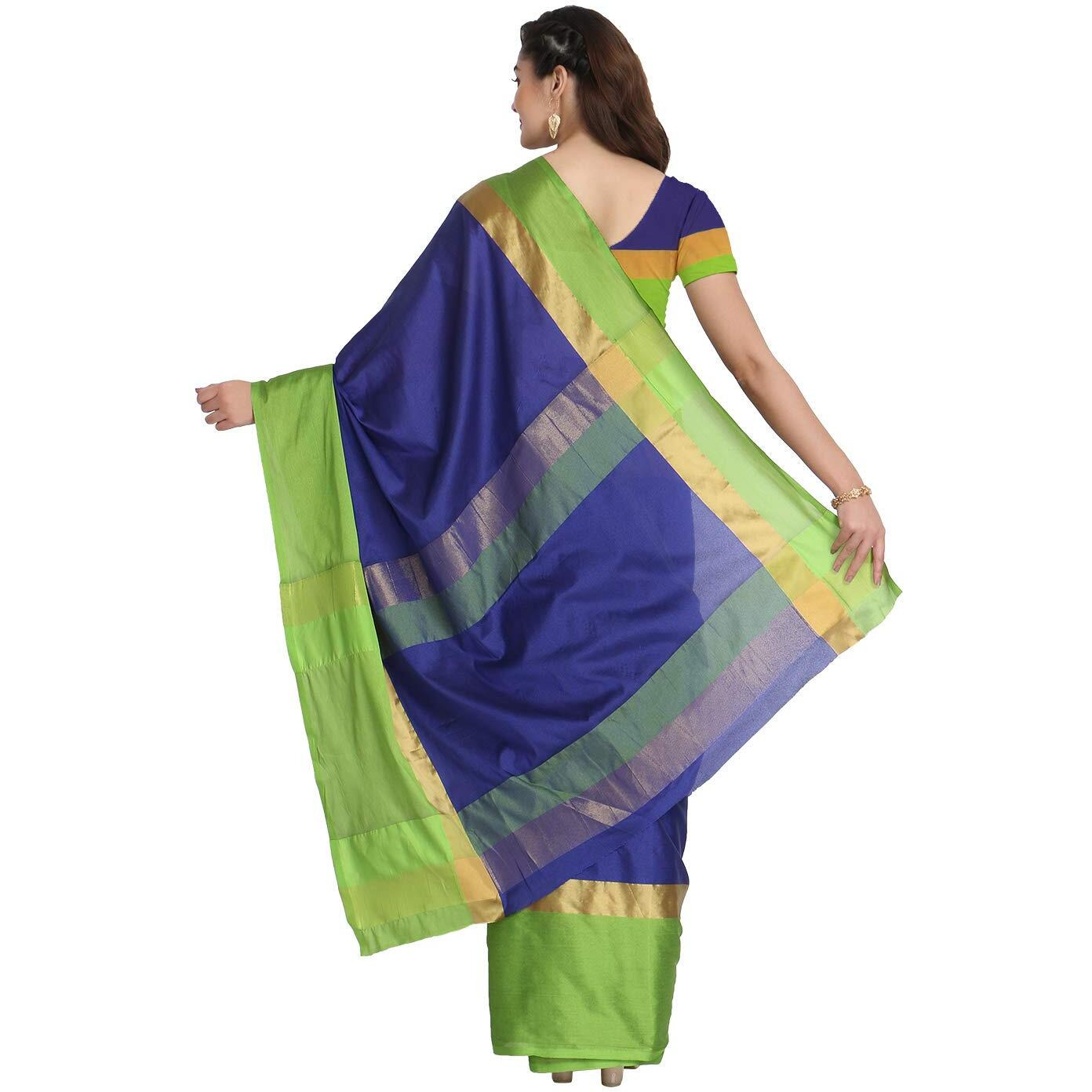 Leriya Fashion Womens Cotton Silk Solid Saree with Belt-Free Size (Blue)