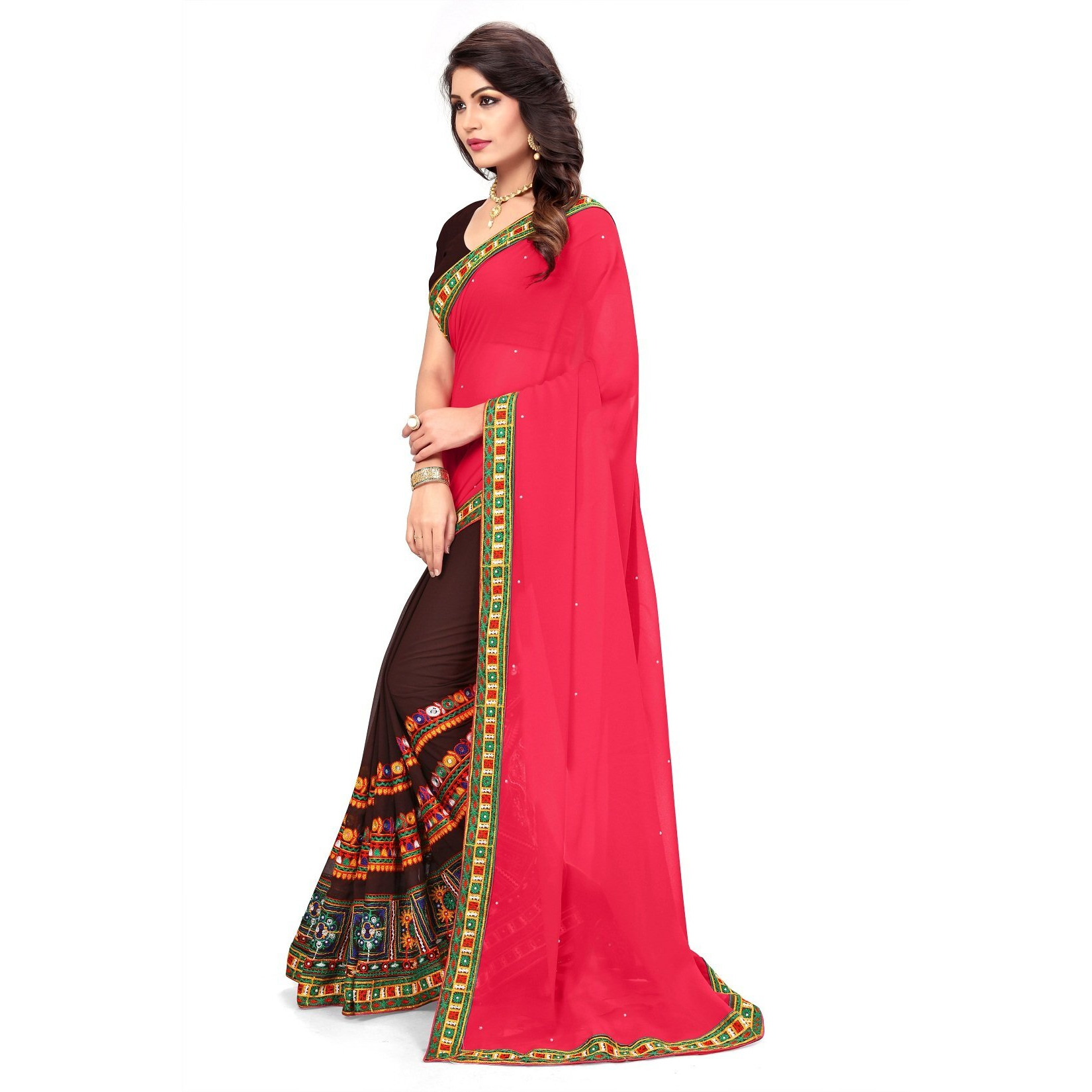 arriva fab Women Georgette Saree (Riva3_Brown)