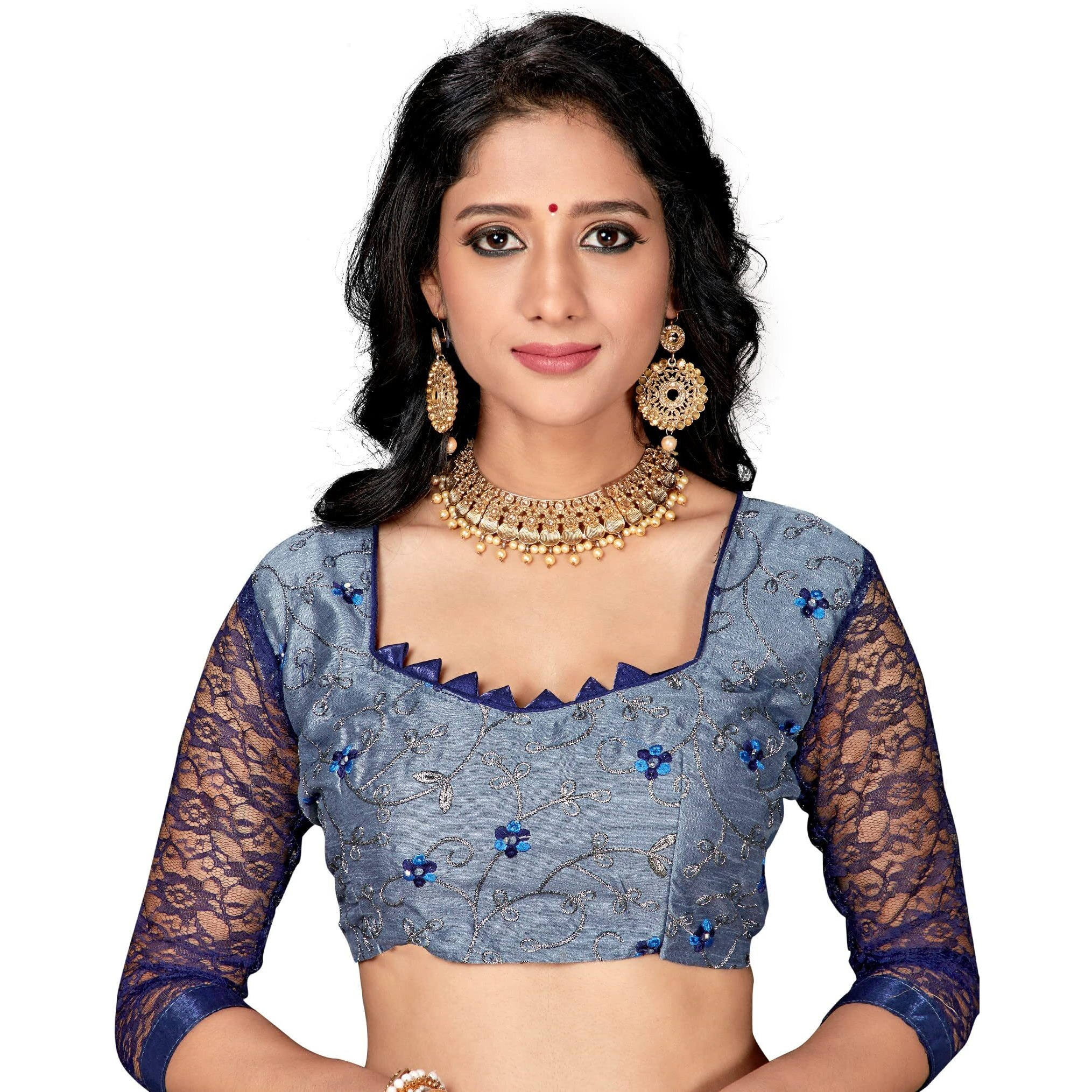 Gaurangi Creation Womens Banarasi Chiffon Saree With Blouse Piece (BIHU 1101_Blue, Grey)
