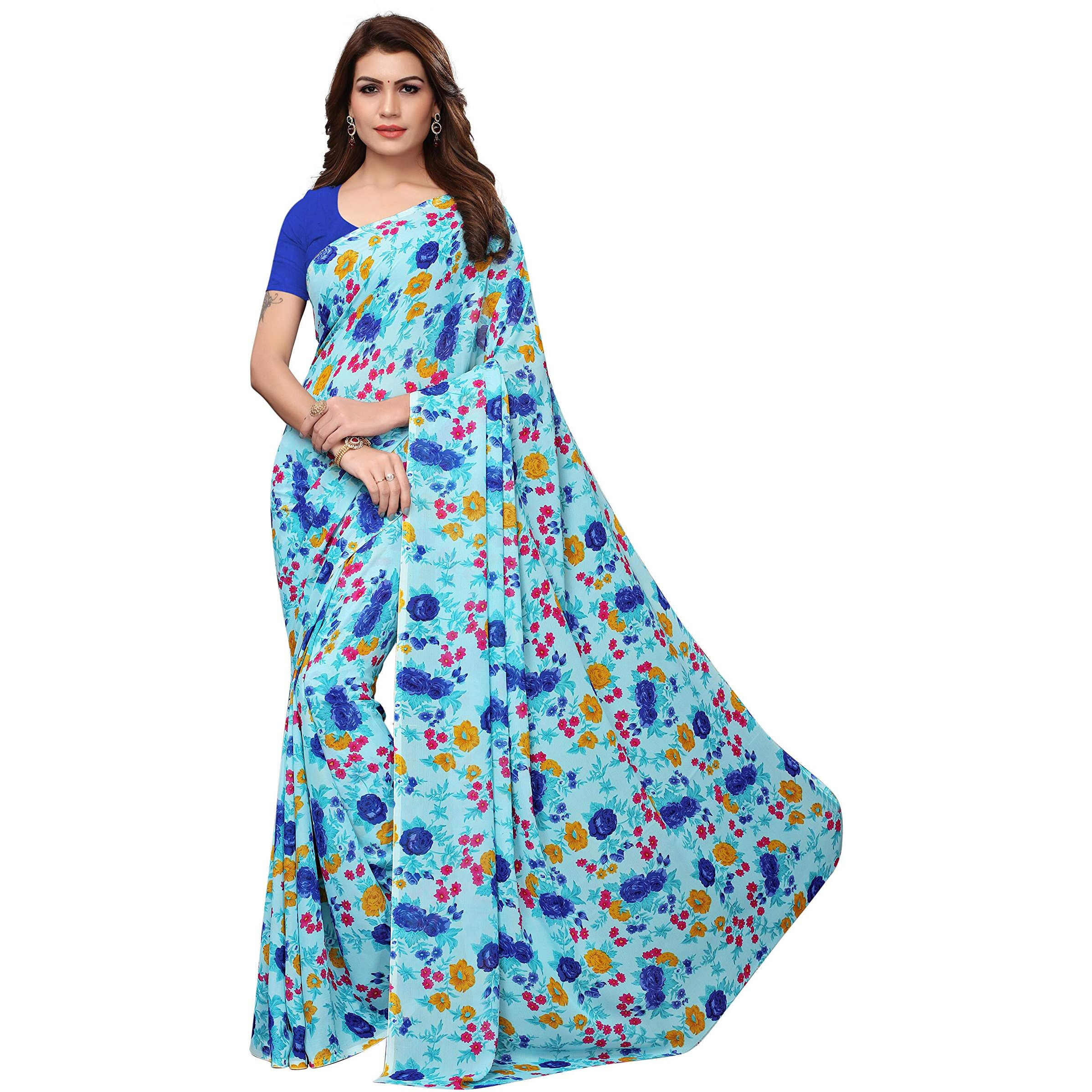 Yashika Womens Silk Saree With Blouse Piece (Sdpl-Multi Blue_Blue_Free Size_Blue)