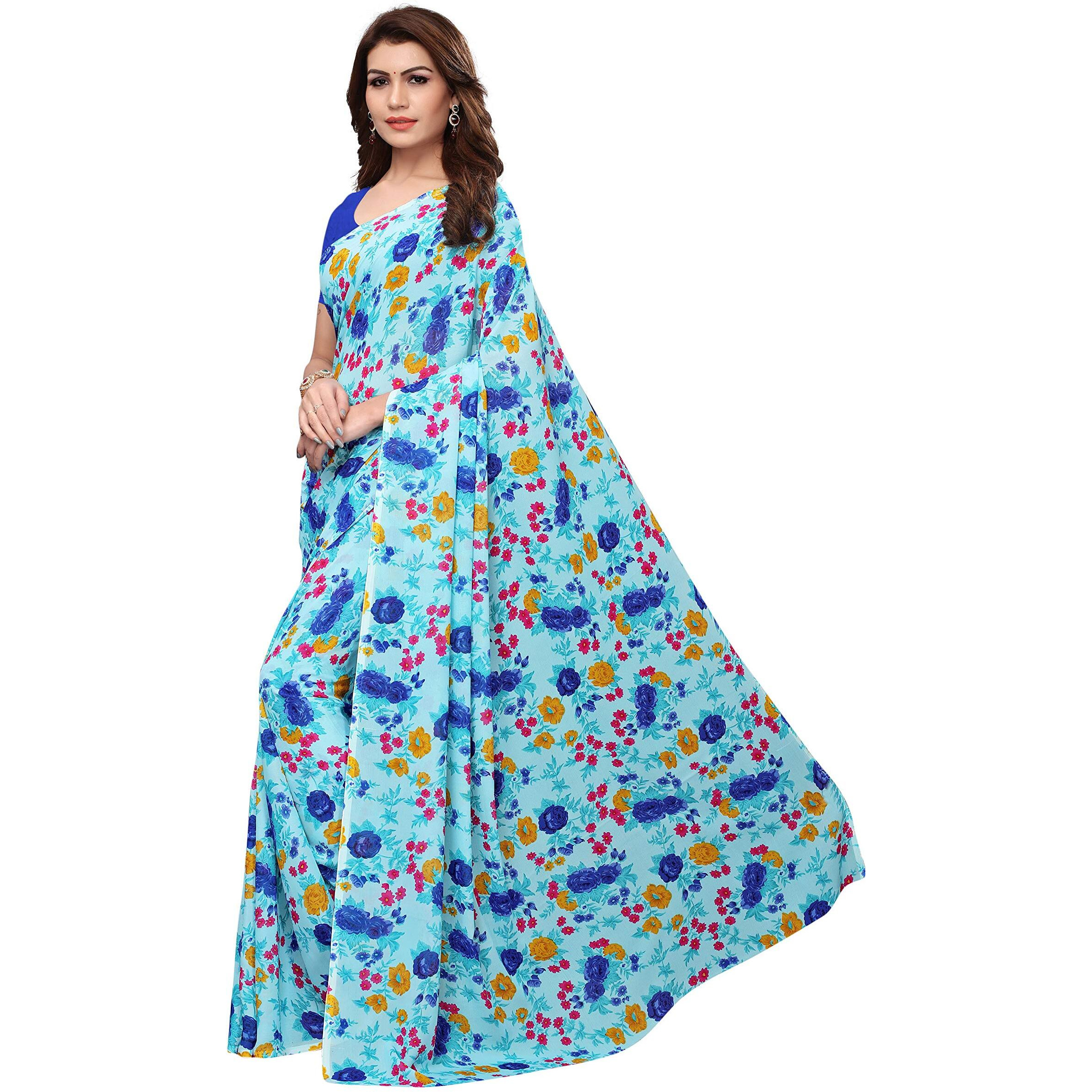Yashika Womens Silk Saree With Blouse Piece (Sdpl-Multi Blue_Blue_Free Size_Blue)