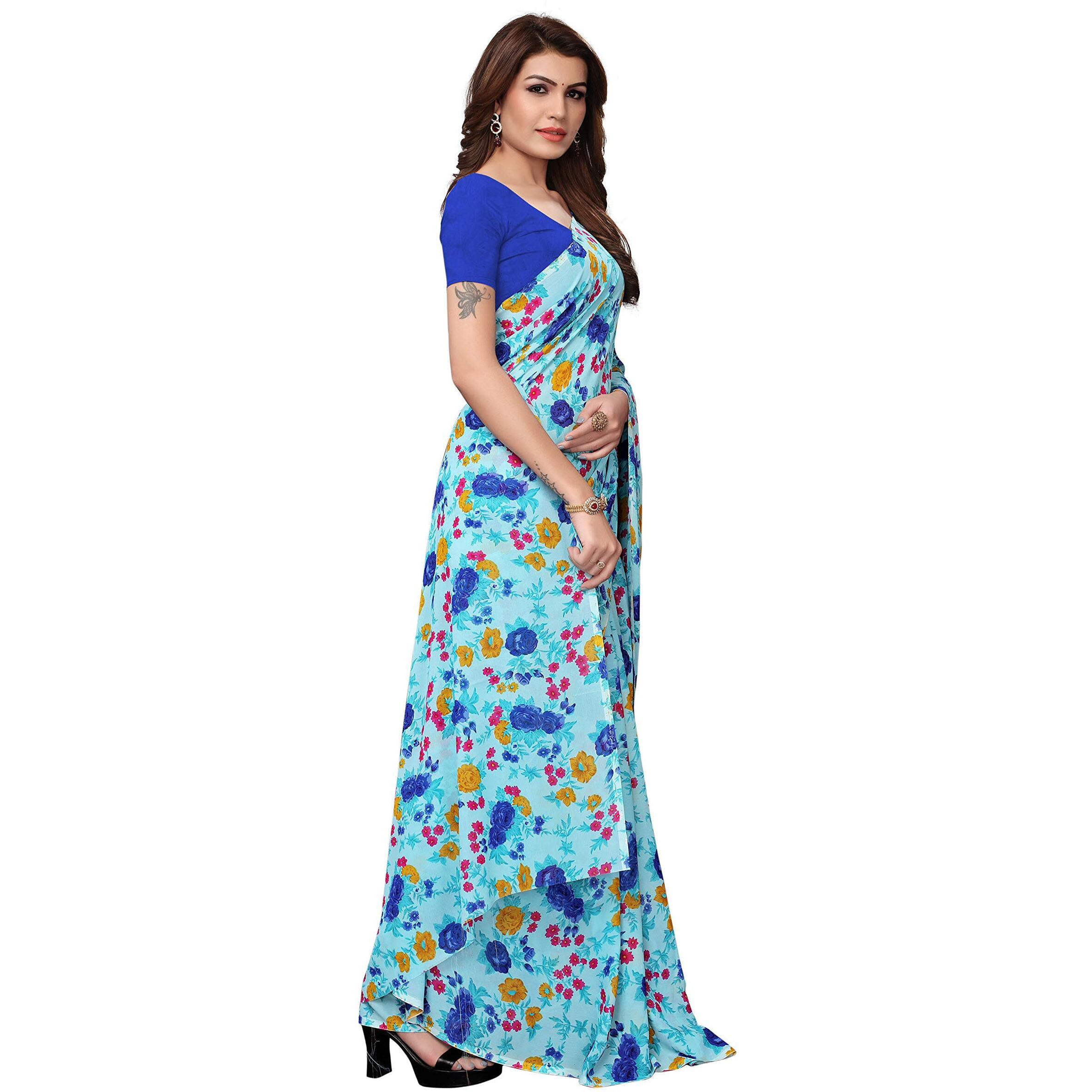 Yashika Womens Silk Saree With Blouse Piece (Sdpl-Multi Blue_Blue_Free Size_Blue)
