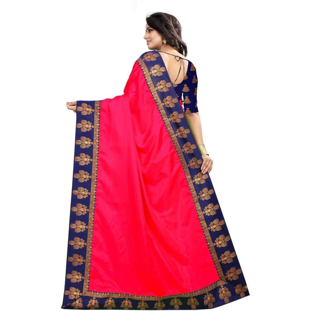RAJESHWAR FASHION WITH RF Womens Chanderi Cotton Jacquard Saree Un-stitched (JUMKA JEQ B PINK_Pink)