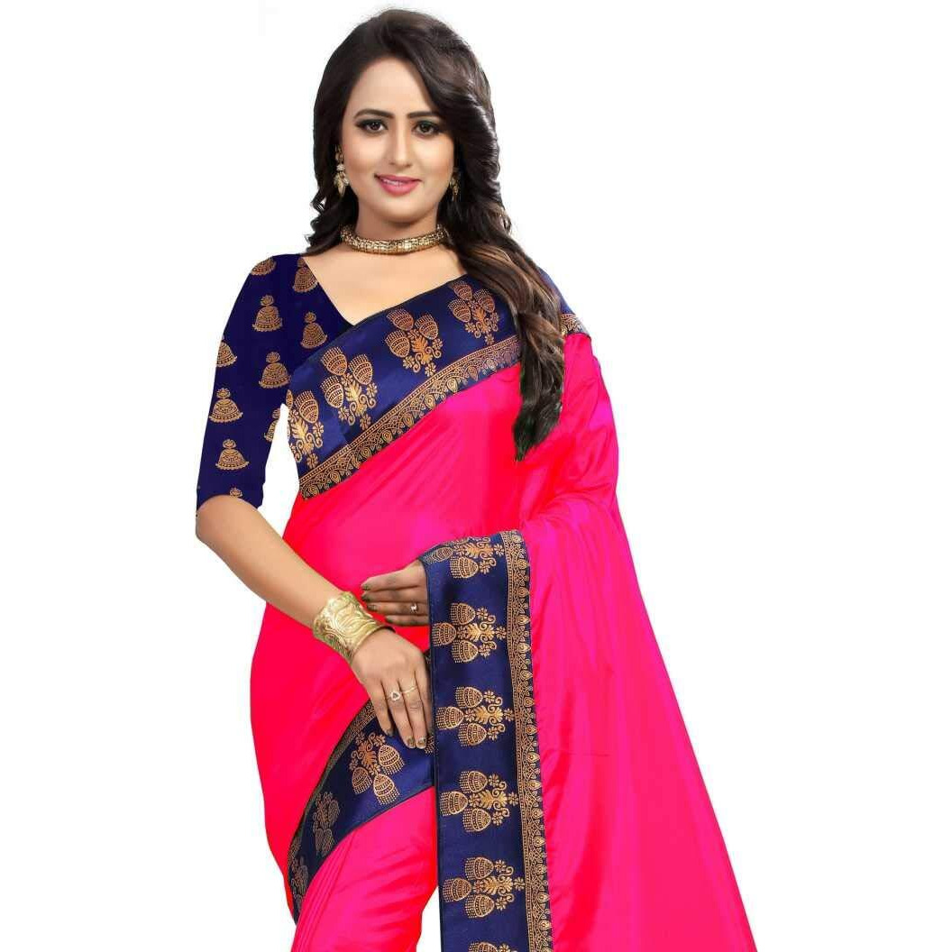 RAJESHWAR FASHION WITH RF Womens Chanderi Cotton Jacquard Saree Un-stitched (JUMKA JEQ B PINK_Pink)