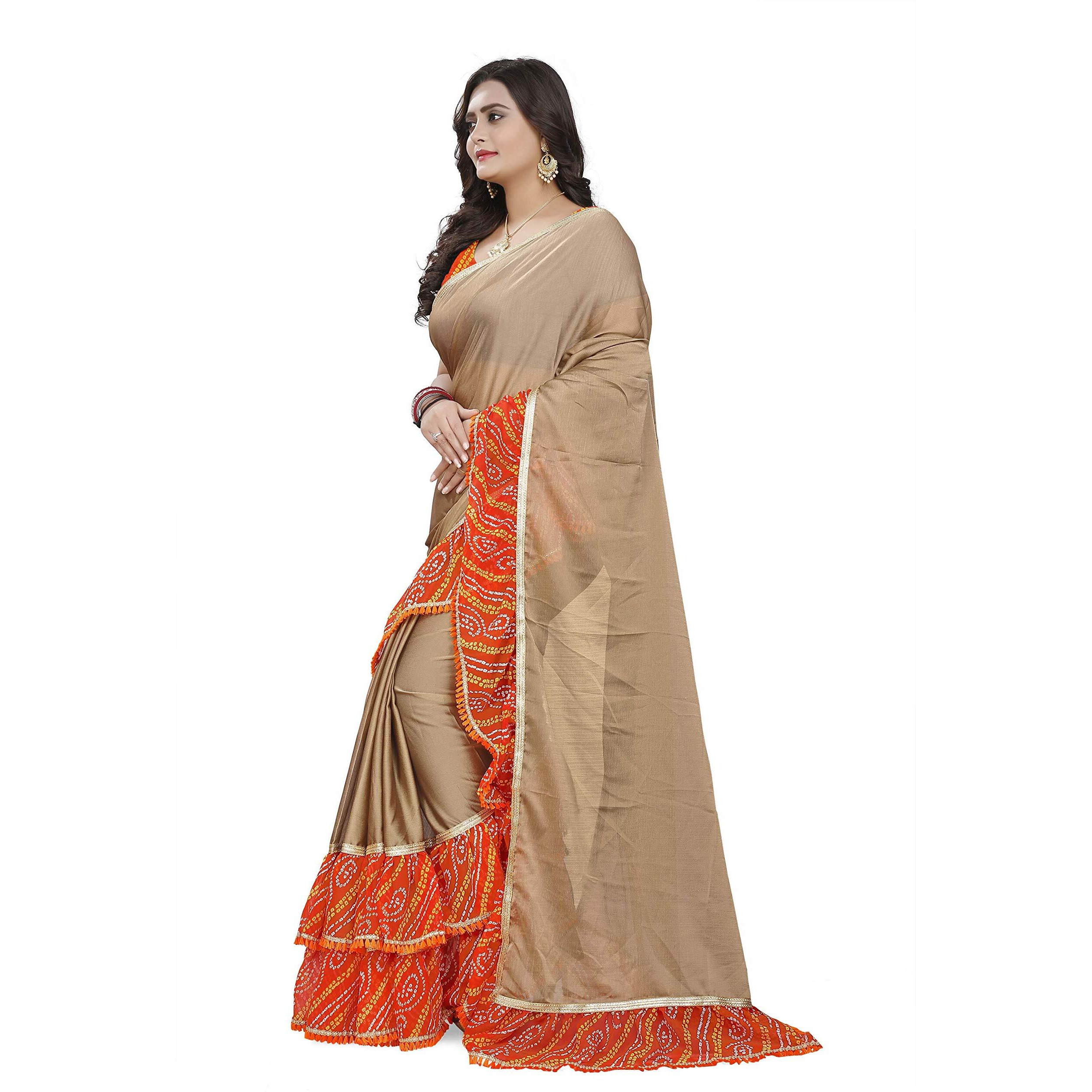 arriva fab Chiffon with Blouse Piece Saree (Riva517_1_Beige_Free Size)