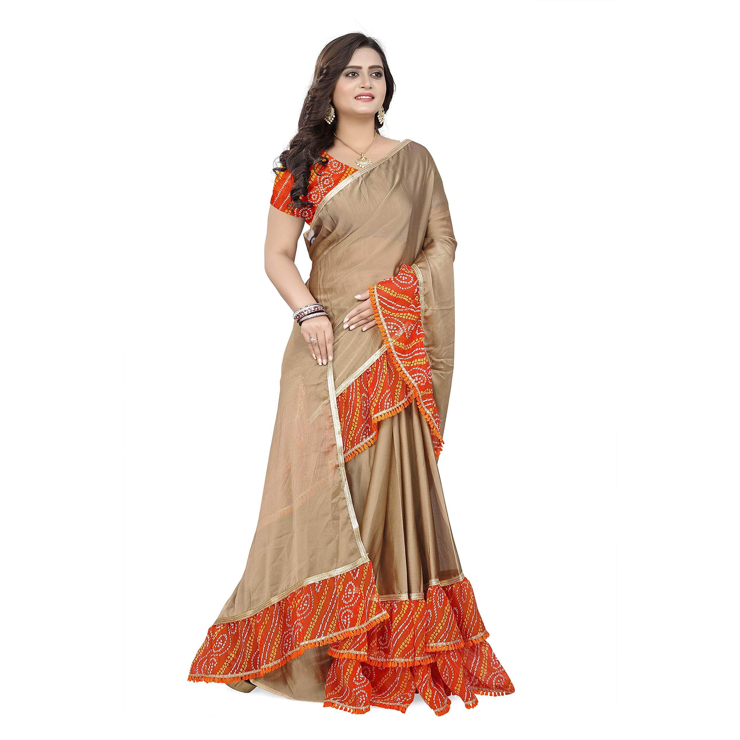 arriva fab Chiffon with Blouse Piece Saree (Riva517_1_Beige_Free Size)