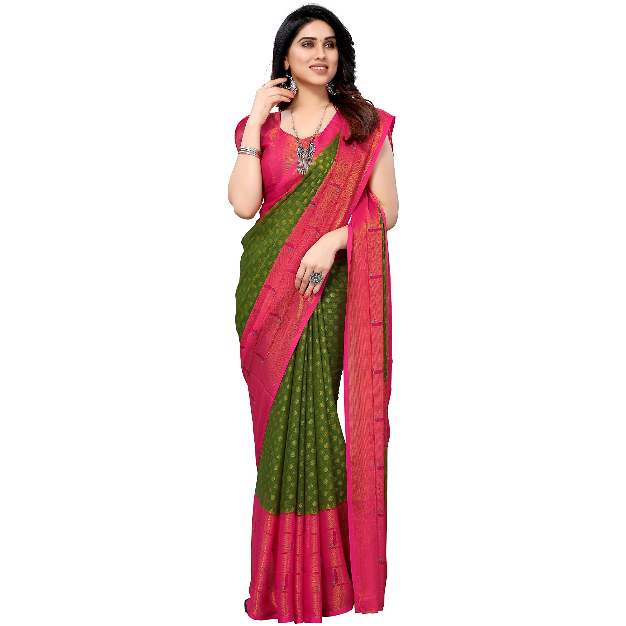 Bee M Pee Designer Banarasi Brasso (Printed Sarees for Women Collection_Green)