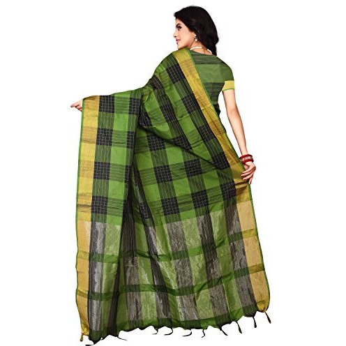 DHRUVI TRENDZ Women Cotton Saree(DT-S1102& S1274_Green & Red_Free Size)