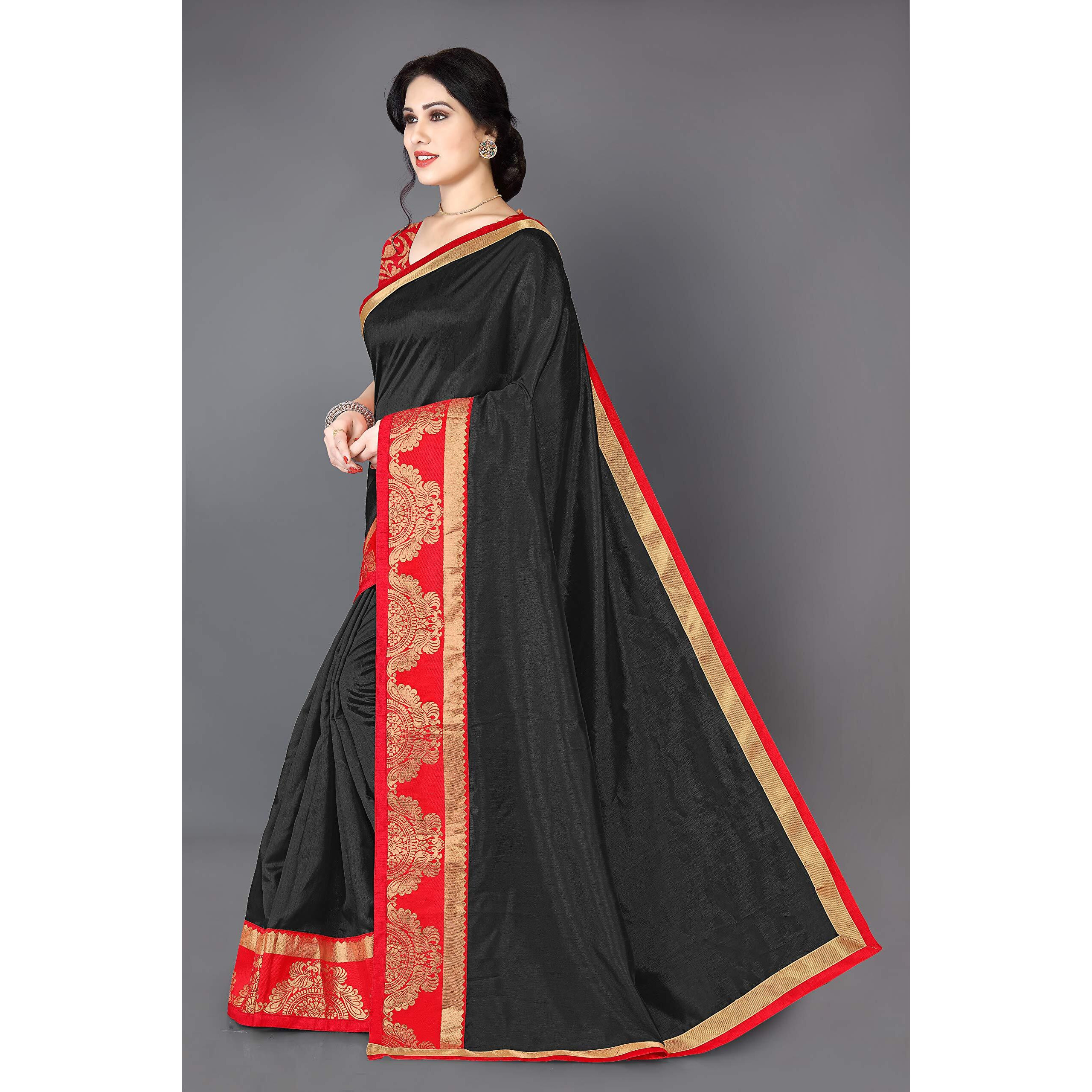 SOURBH Womens Woven Silk Blend Saree With Contrast Blouse Piece (11861_Black)