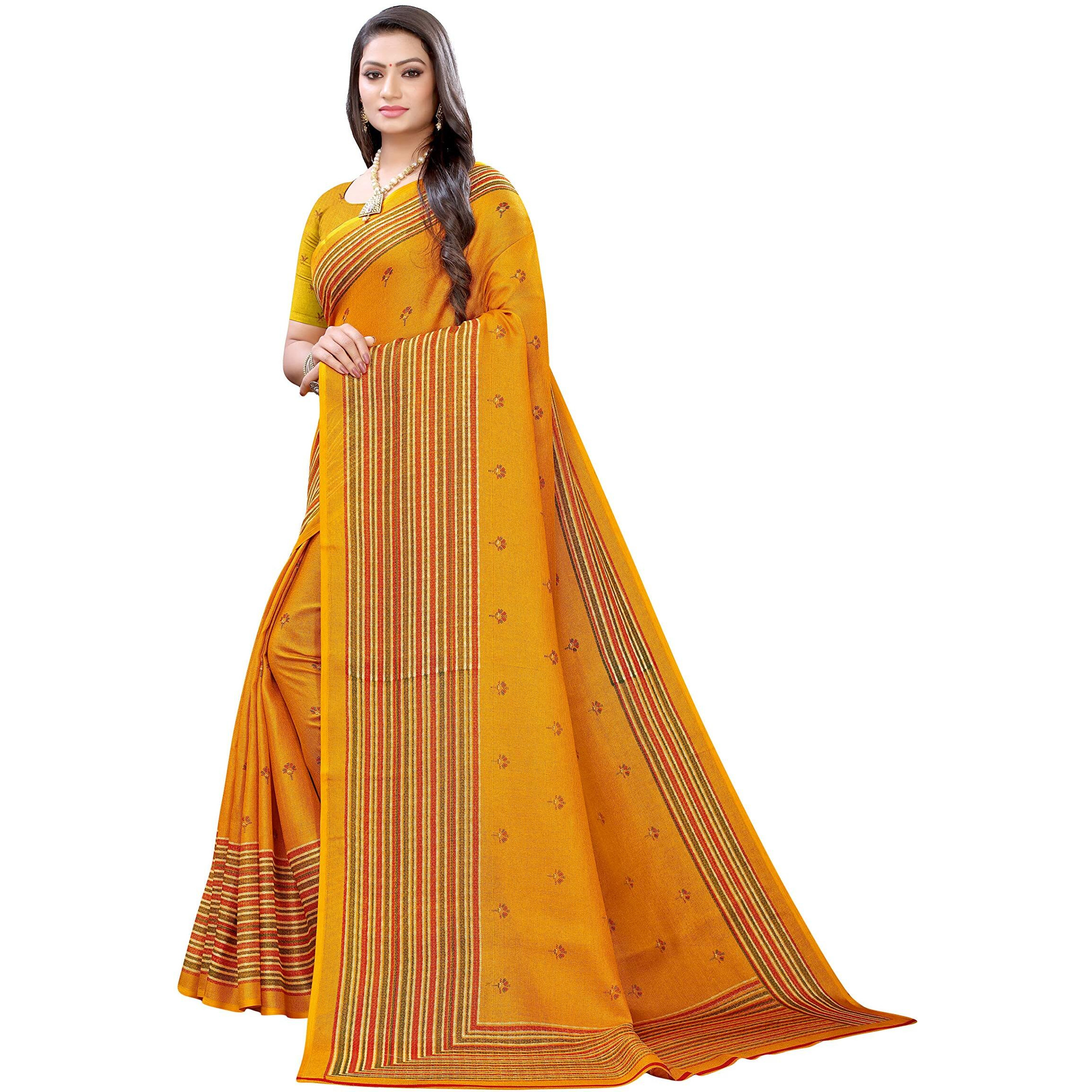 AKHILAM Womens Floral Jute Silk Maheshwari Saree with Blouse Piece (Mustard_JUTH103G)