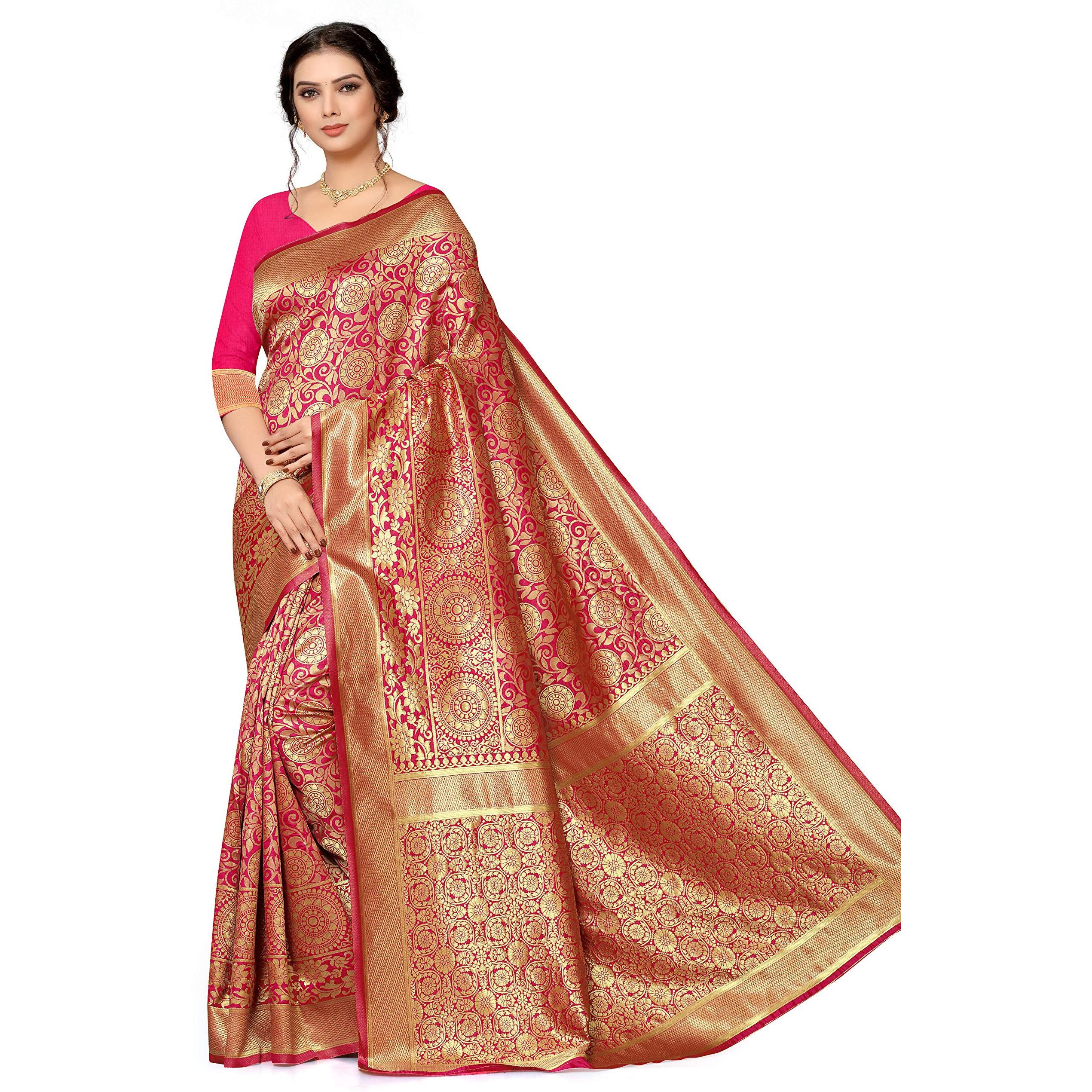 CRAFTX Womens Woven Silk Saree With Blouse Piece (CT-001-GAJARI_Gajari)