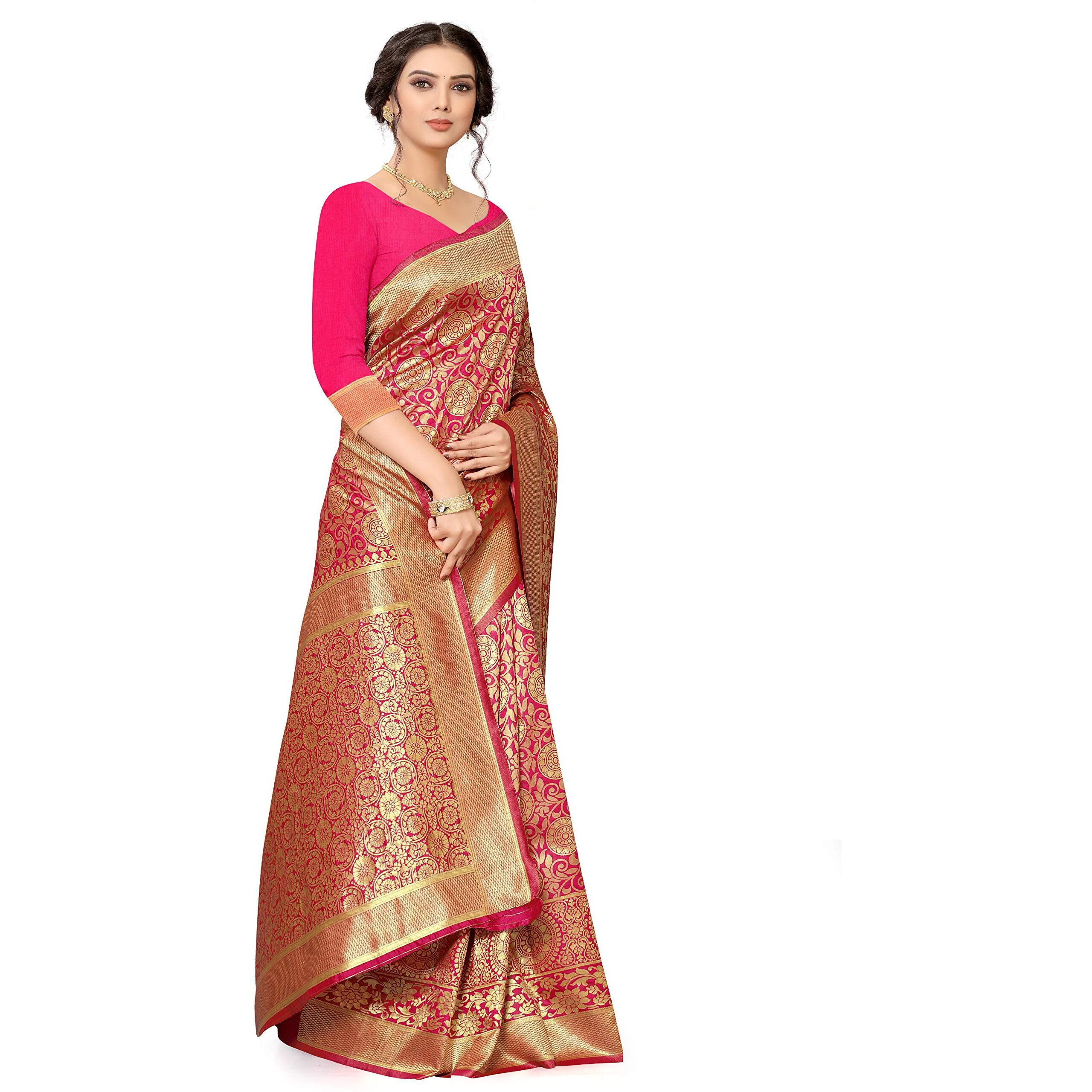 CRAFTX Womens Woven Silk Saree With Blouse Piece (CT-001-GAJARI_Gajari)