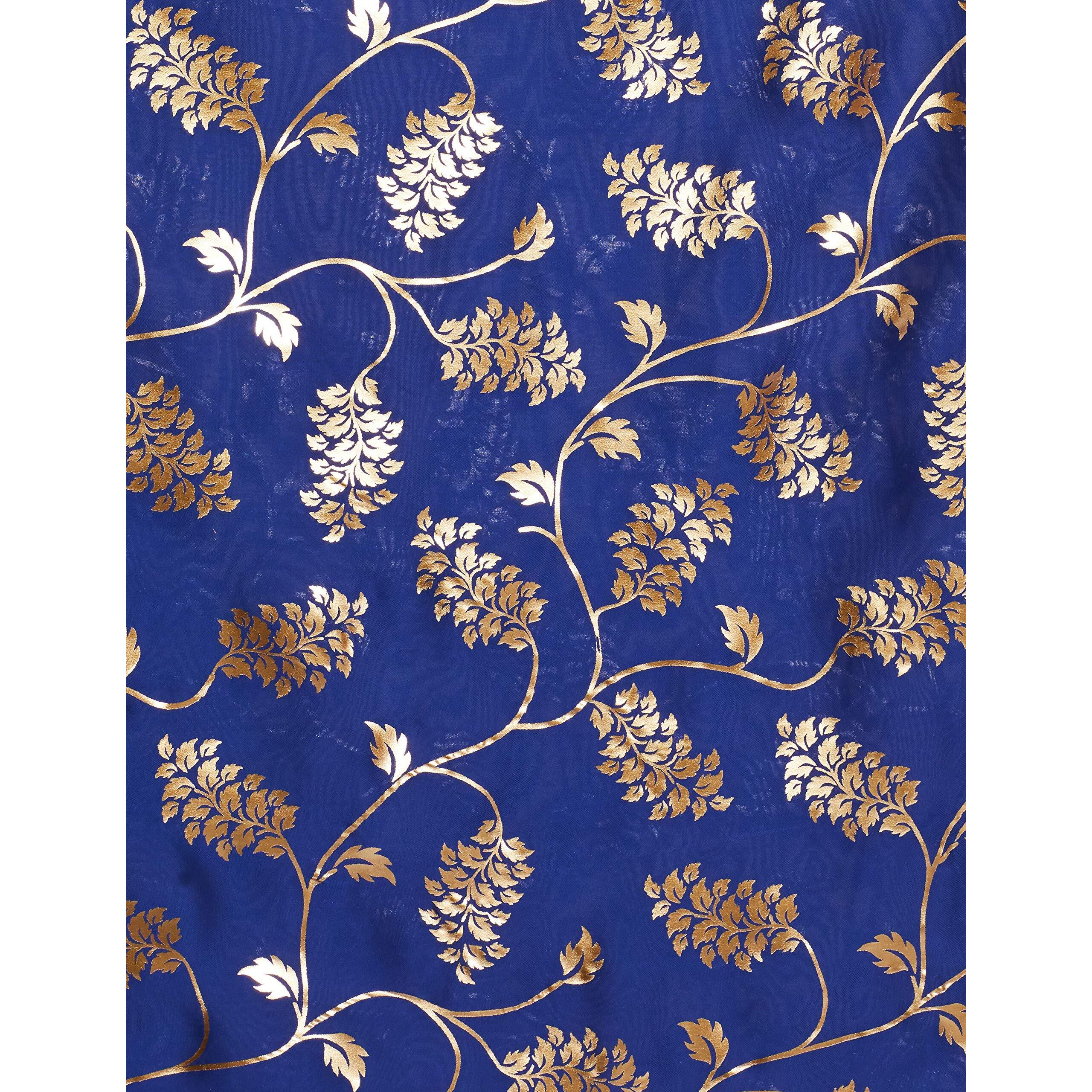 Yashika Jacquard Silk with Blouse Piece Saree (FOIL Floral Black_Navy_Free Size)