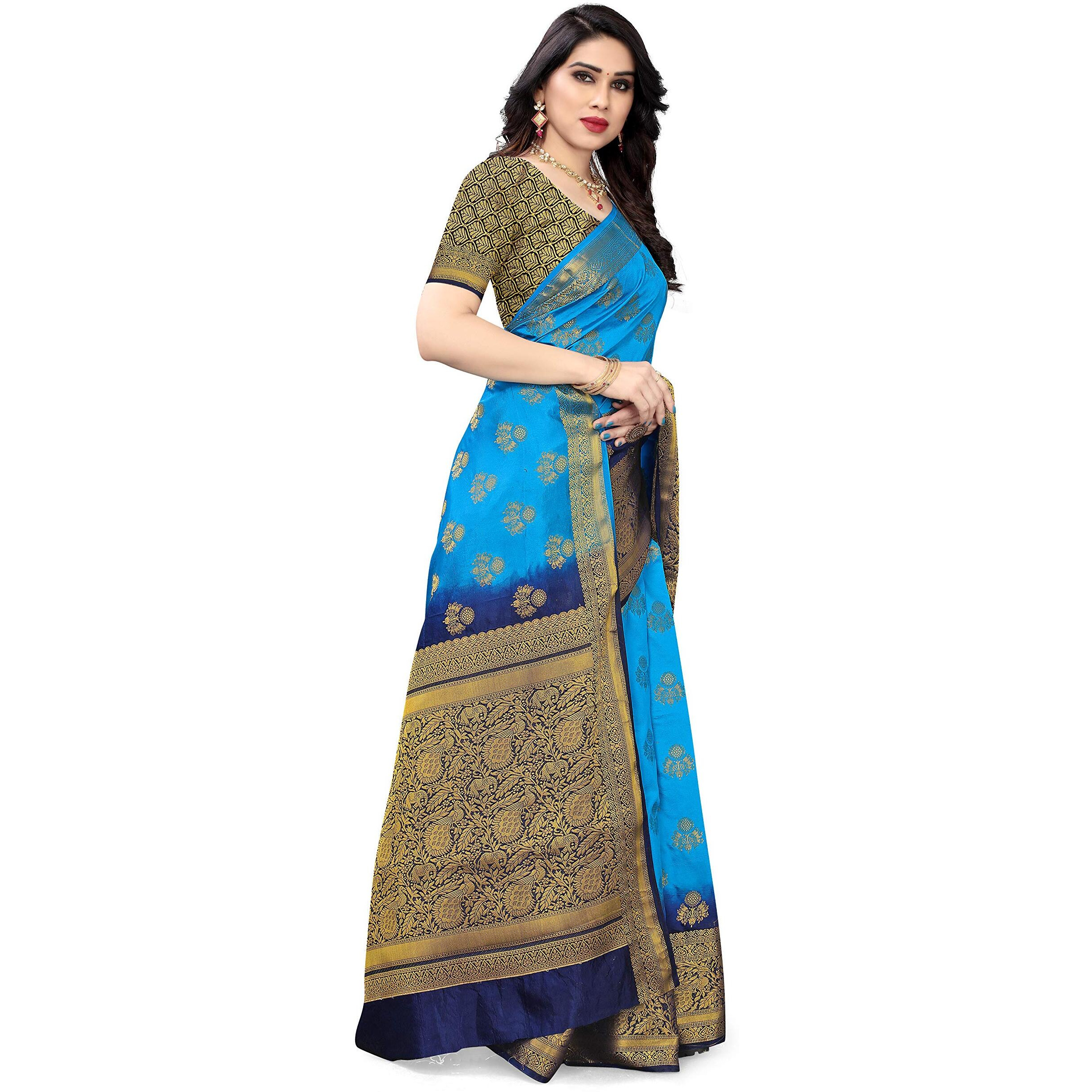 SERONA FABRICS Womens Banarasi Art Silk Saree With Blouse Piece (SERONA688__Blue, Light Blue)
