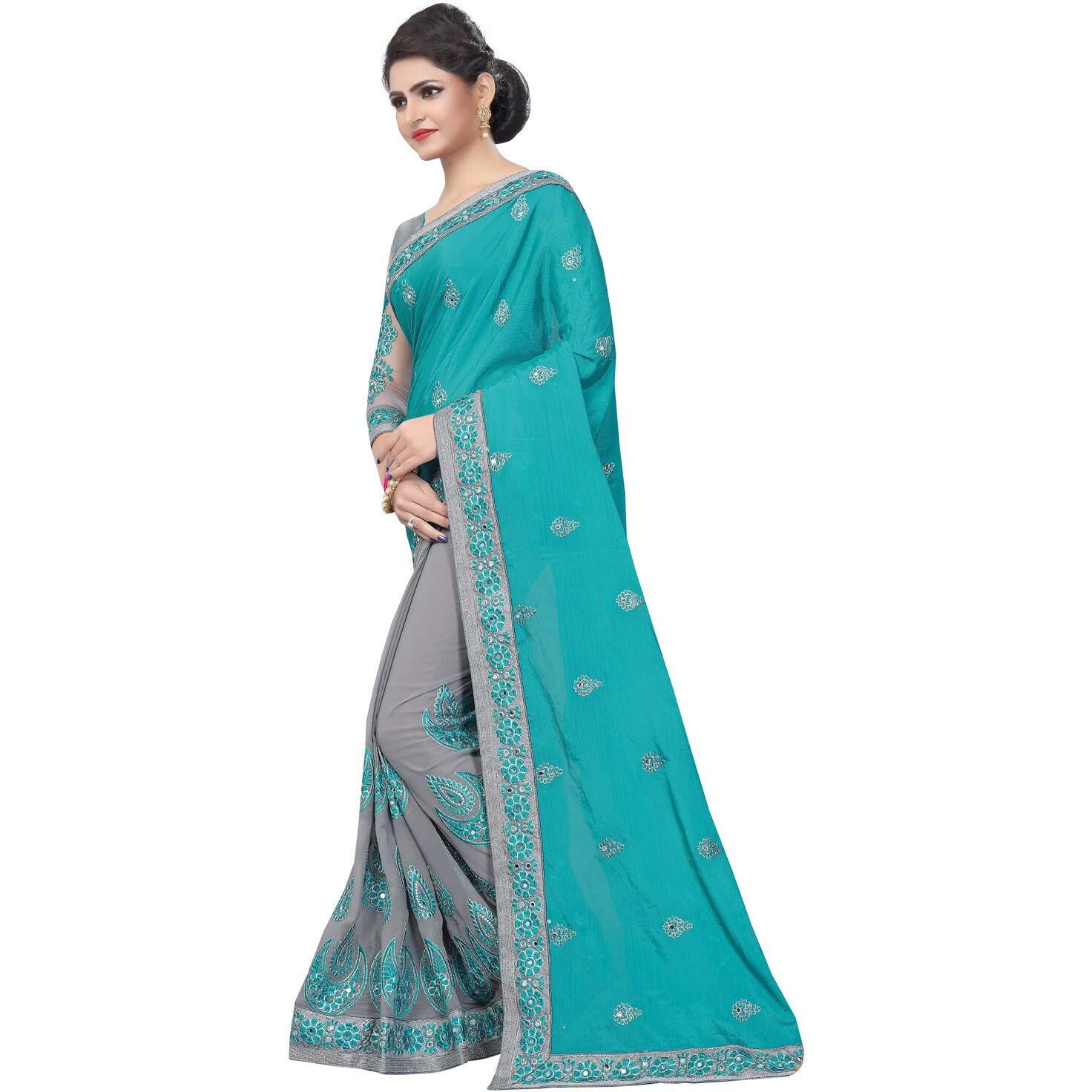 MANSVI FASHION Womens Banarasi & Bhagalpuri Georgette Saree With Blouse Piece (2201-Rama Grey_Rama & Grey)