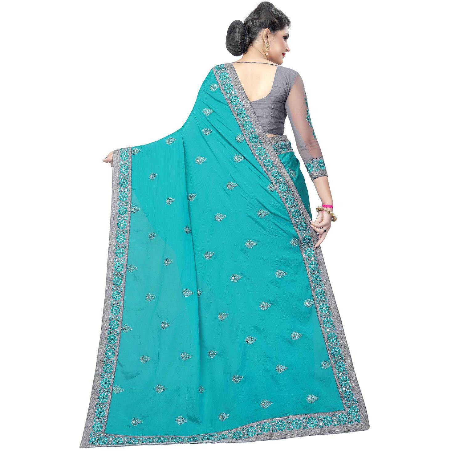 MANSVI FASHION Womens Banarasi & Bhagalpuri Georgette Saree With Blouse Piece (2201-Rama Grey_Rama & Grey)
