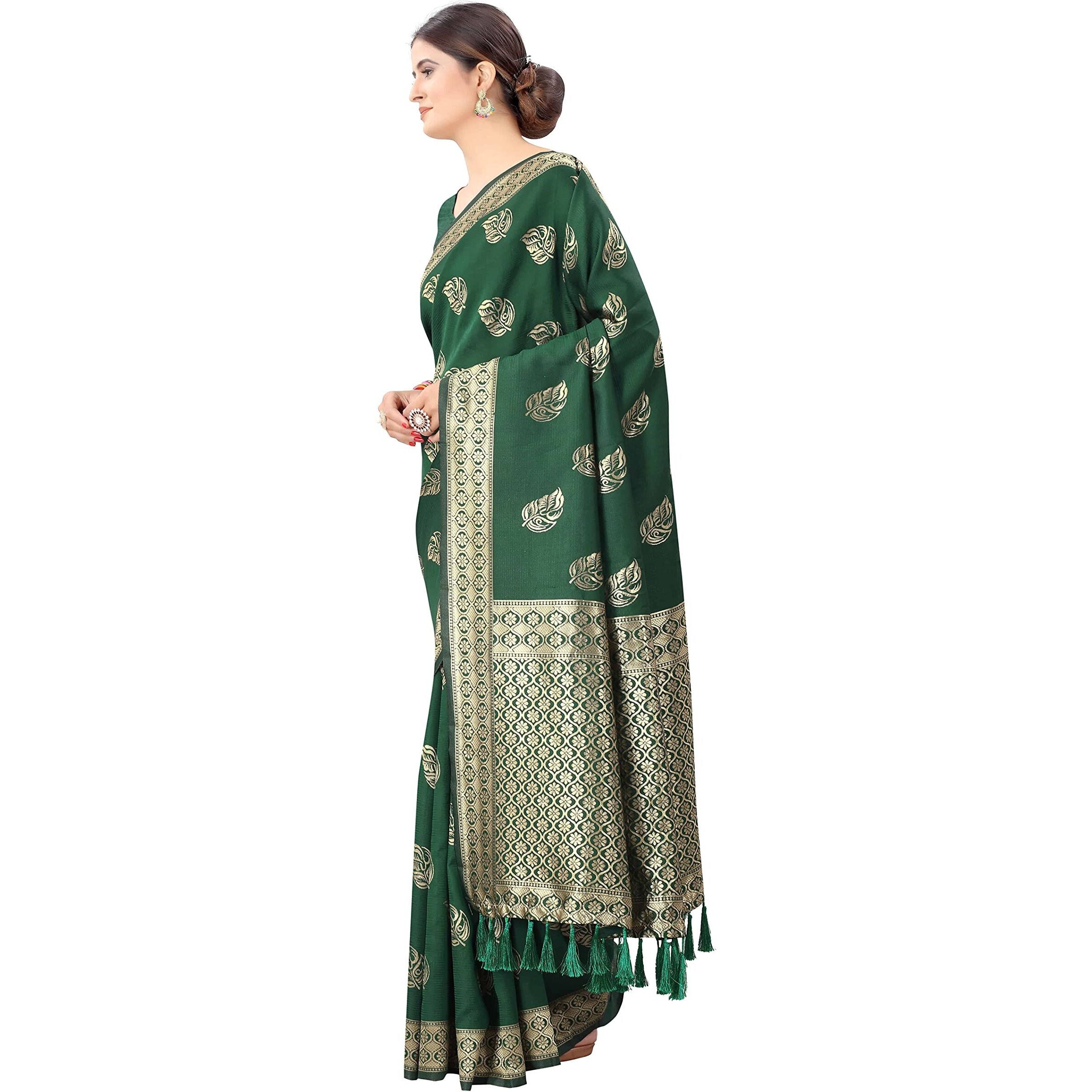 SILK LAND Womens Woven Banarasi Silk Saree With Unstitched Blouse Piece (SZWVBS-134)